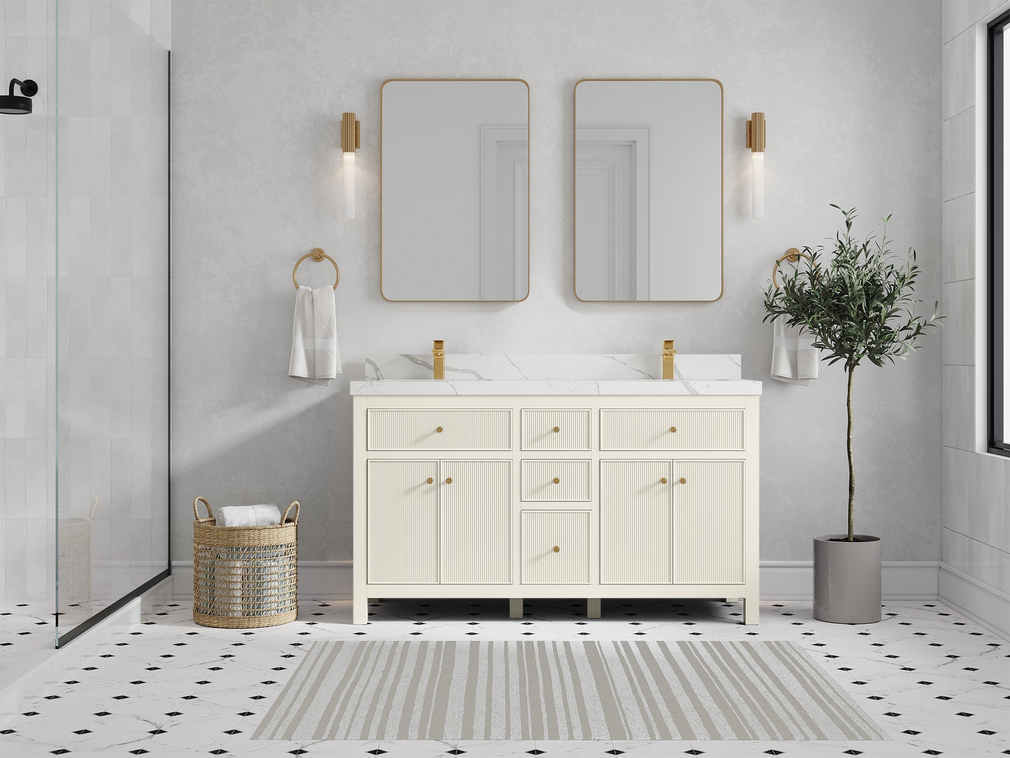 Sonoma 60 in W x 22 in D Free Standing Reeded Double Sink Bathroom Vanity - Willow Bath and Vanity