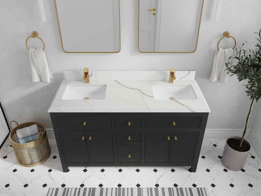 Sonoma 60 in W x 22 in D Free Standing Reeded Double Sink Bathroom Vanity - Willow Bath and Vanity