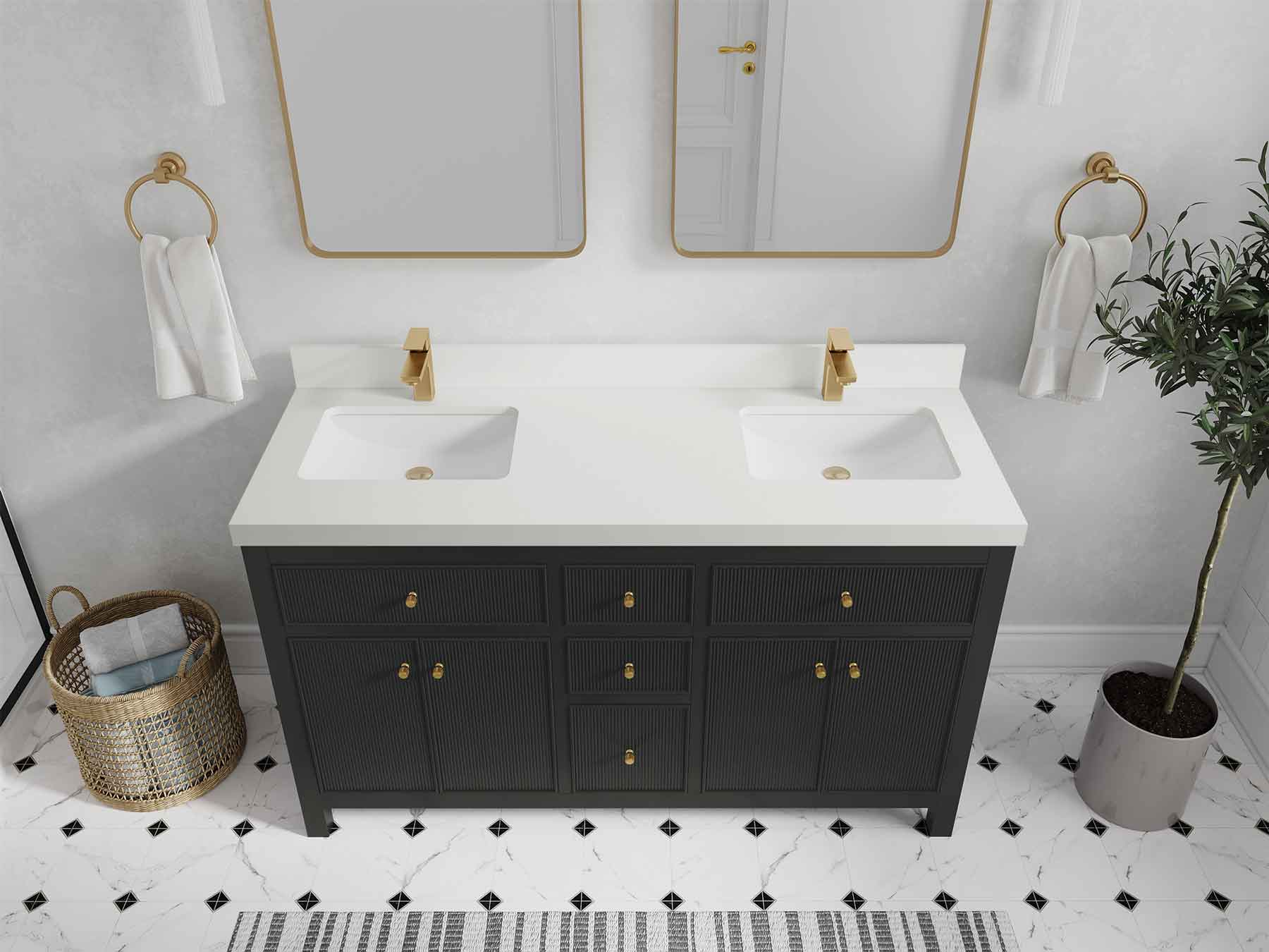 Sonoma 60 in W x 22 in D Free Standing Reeded Double Sink Bathroom Vanity - Willow Bath and Vanity