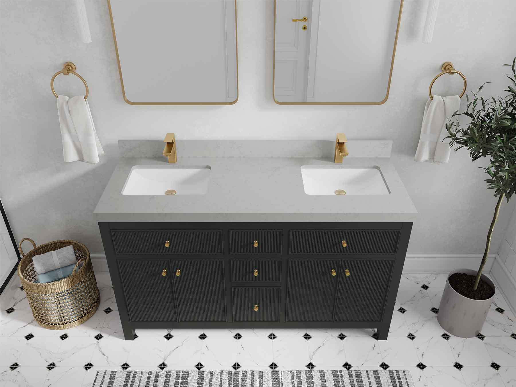 Sonoma 60 in W x 22 in D Free Standing Reeded Double Sink Bathroom Vanity - Willow Bath and Vanity