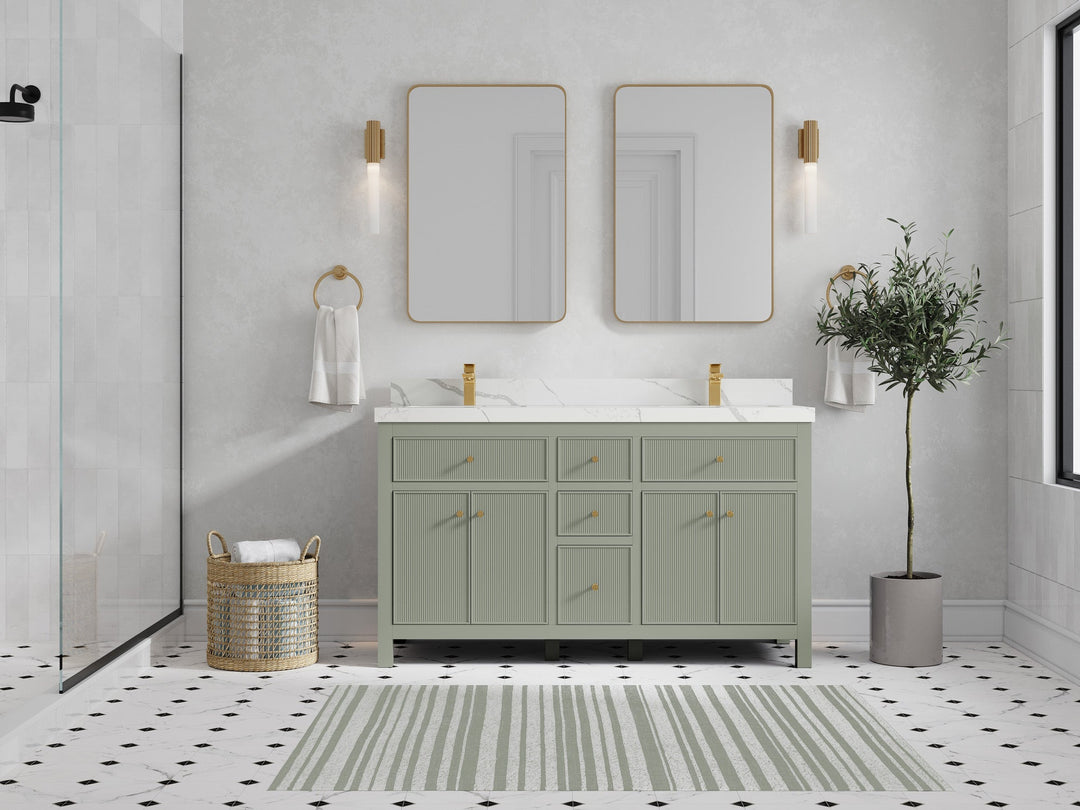 Sonoma 60 in W x 22 in D Free Standing Reeded Double Sink Bathroom Vanity - Willow Bath and Vanity