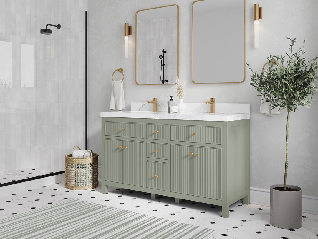 Sonoma 60 in W x 22 in D Free Standing Reeded Double Sink Bathroom Vanity - Willow Bath and Vanity