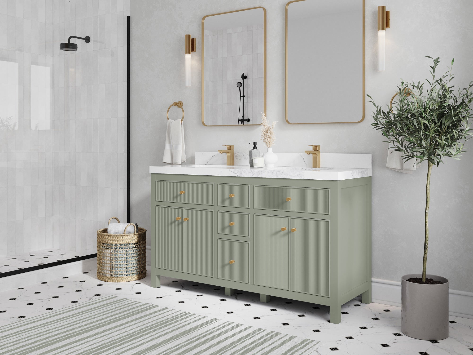 Sonoma 60 in W x 22 in D Free Standing Reeded Double Sink Bathroom Vanity - Willow Bath and Vanity