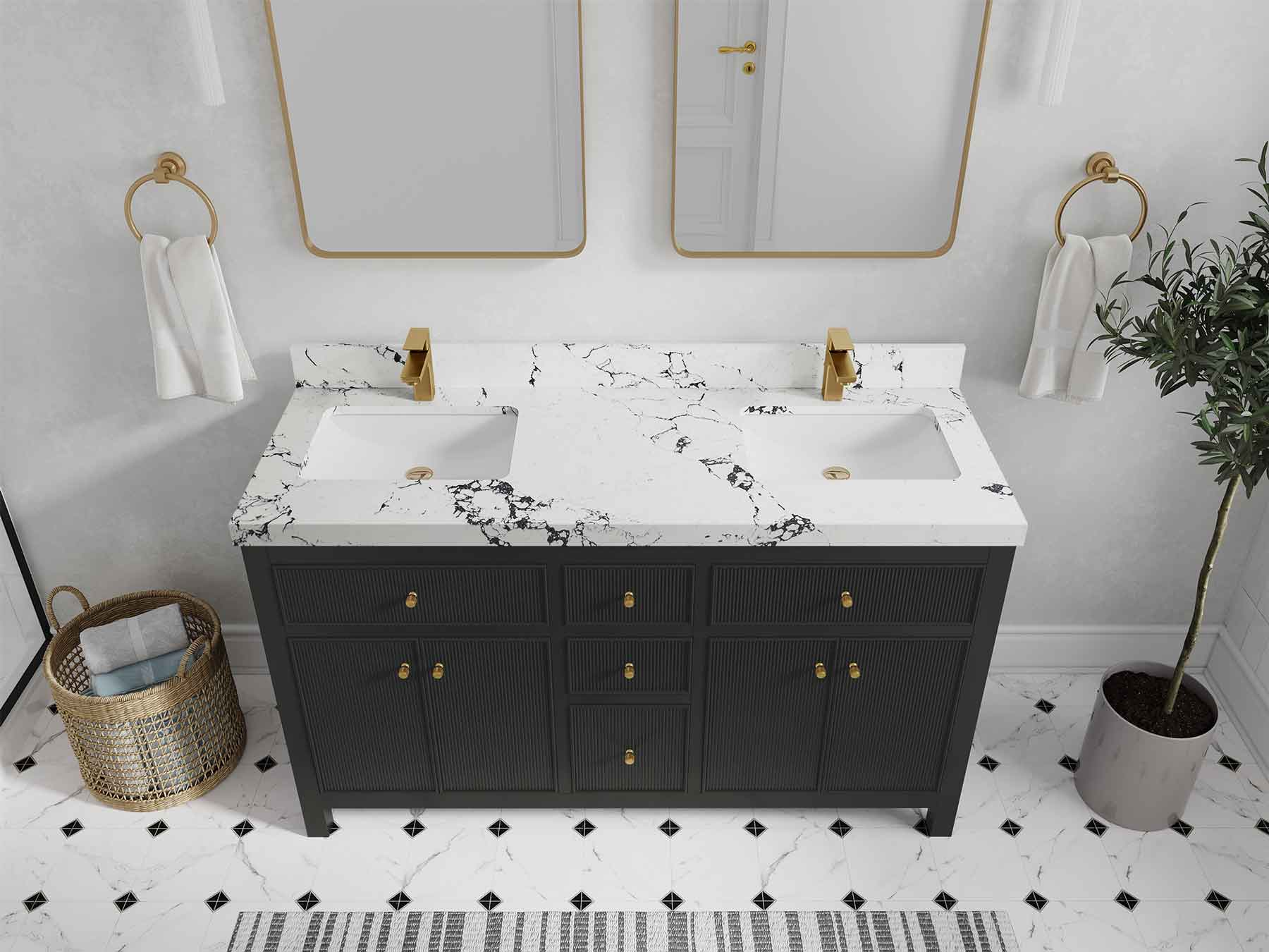 Sonoma 60 in W x 22 in D Free Standing Reeded Double Sink Bathroom Vanity - Willow Bath and Vanity
