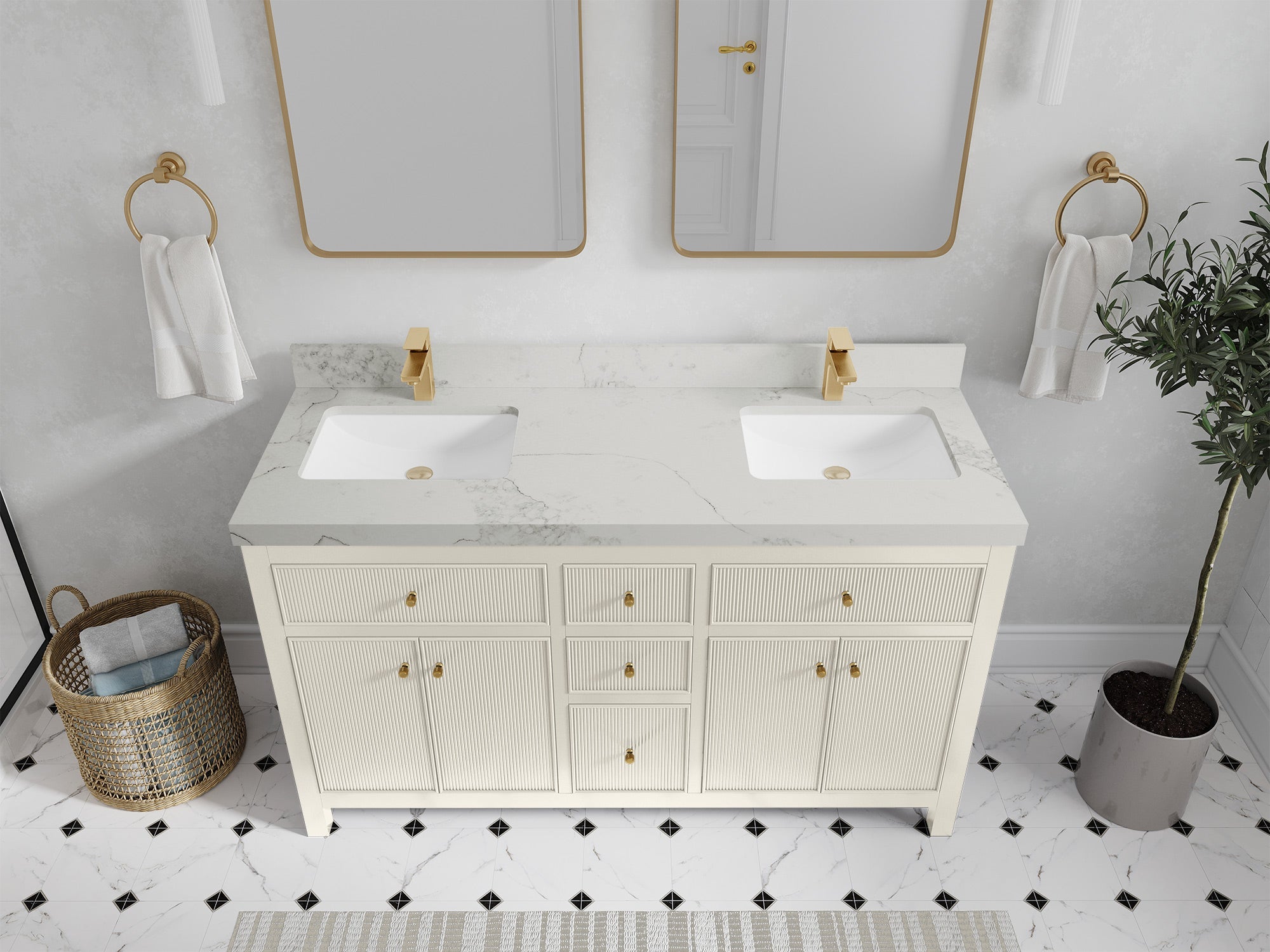 Sonoma 60 in W x 22 in D Free Standing Reeded Double Sink Bathroom Vanity - Willow Bath and Vanity
