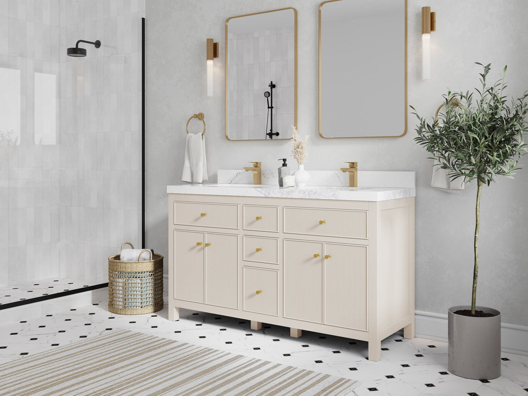Sonoma 60 in W x 22 in D Free Standing Reeded Double Sink Bathroom Vanity - Willow Bath and Vanity