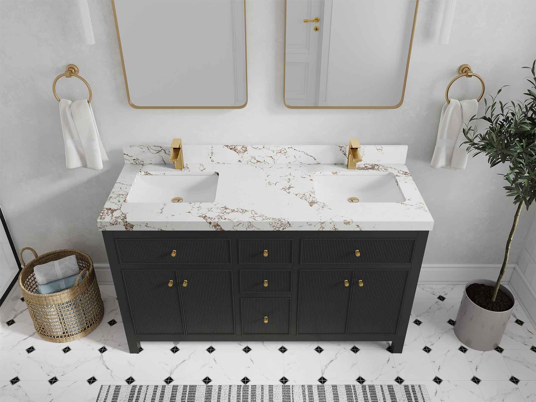 Sonoma 60 in W x 22 in D Free Standing Reeded Double Sink Bathroom Vanity - Willow Bath and Vanity