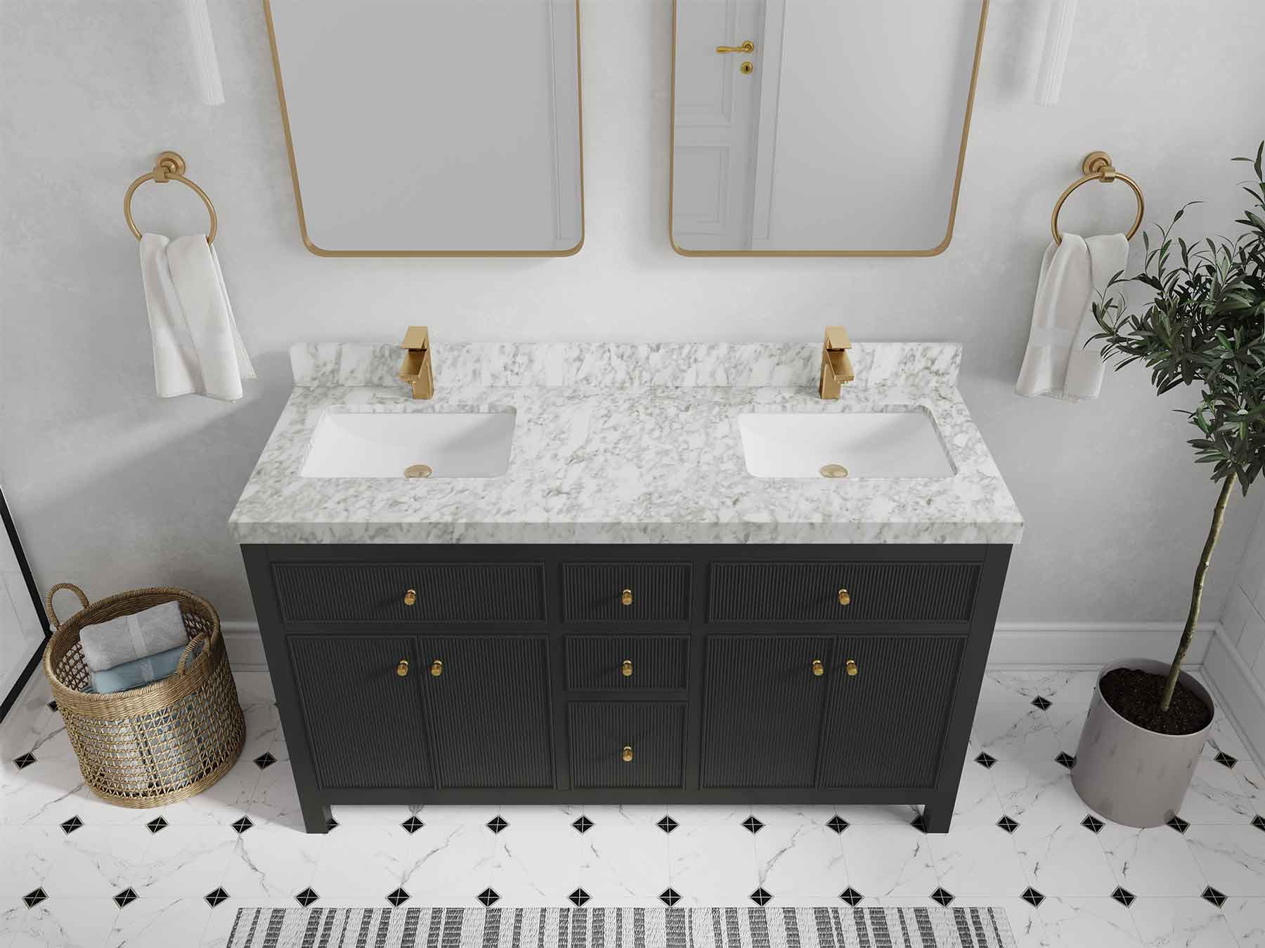 Sonoma 60 in W x 22 in D Free Standing Reeded Double Sink Bathroom Vanity - Willow Bath and Vanity