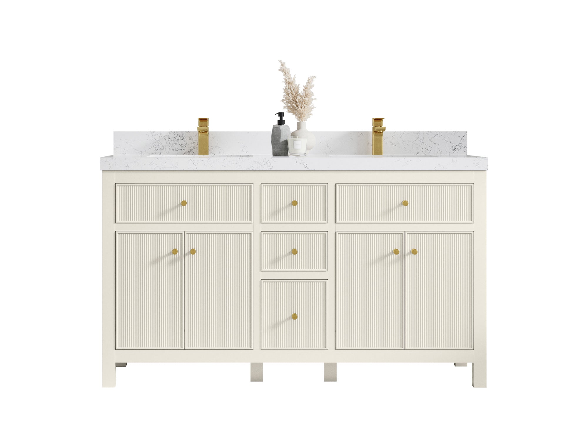 Sonoma 60 in W x 22 in D Free Standing Reeded Double Sink Bathroom Vanity - Willow Bath and Vanity