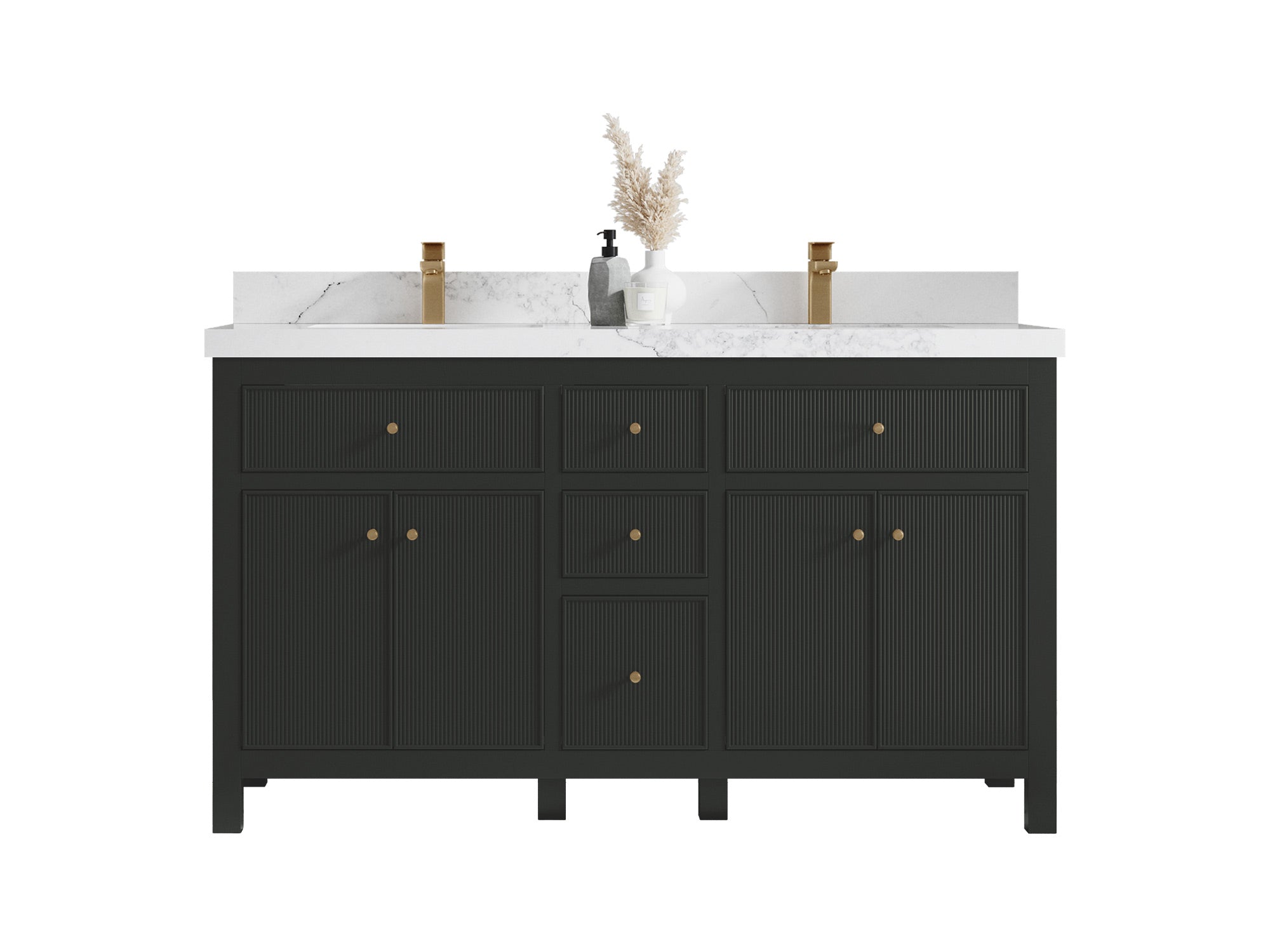 Sonoma 60 in W x 22 in D Free Standing Reeded Double Sink Bathroom Vanity - Willow Bath and Vanity