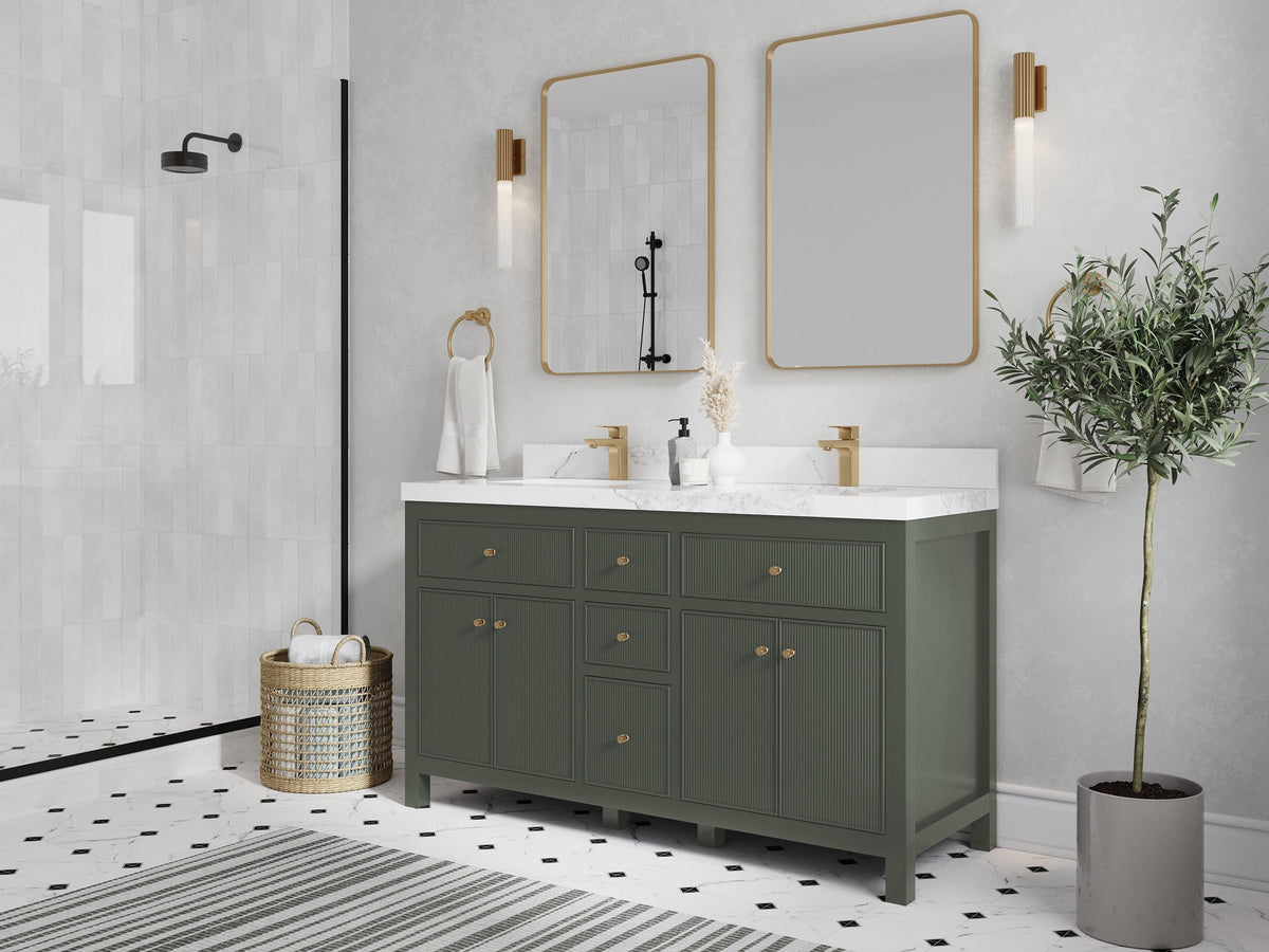 Sonoma 60 in W x 22 in D Free Standing Reeded Double Sink Bathroom Vanity - Willow Bath and Vanity