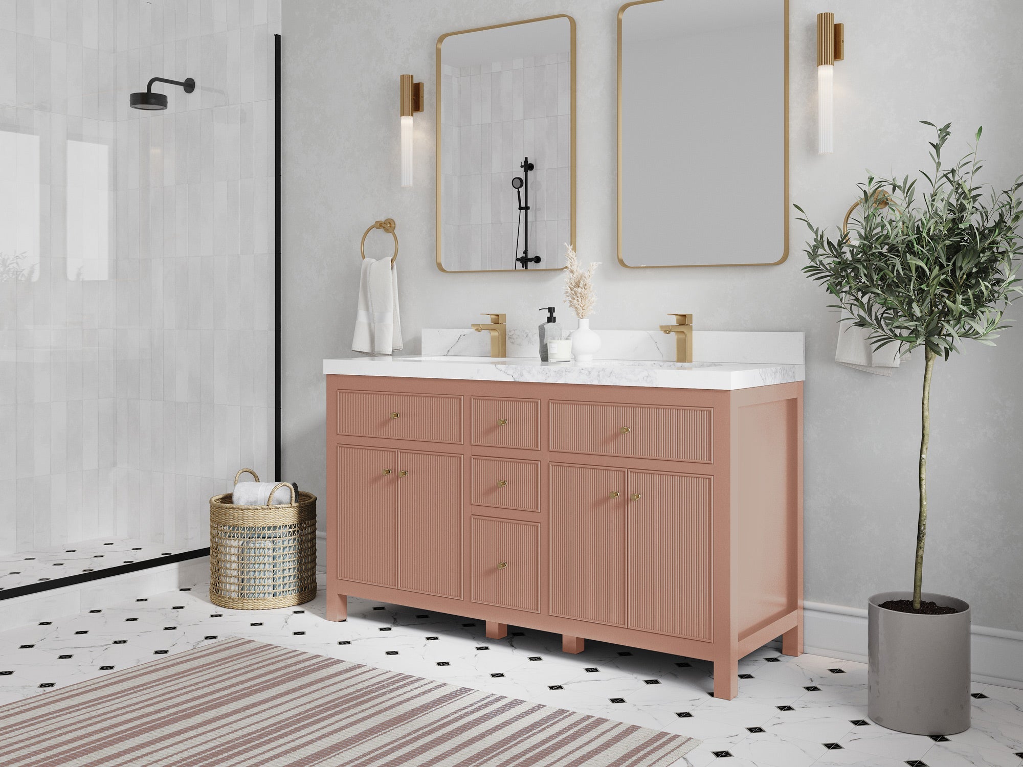 Sonoma 60 in W x 22 in D Free Standing Reeded Double Sink Bathroom Vanity - Willow Bath and Vanity