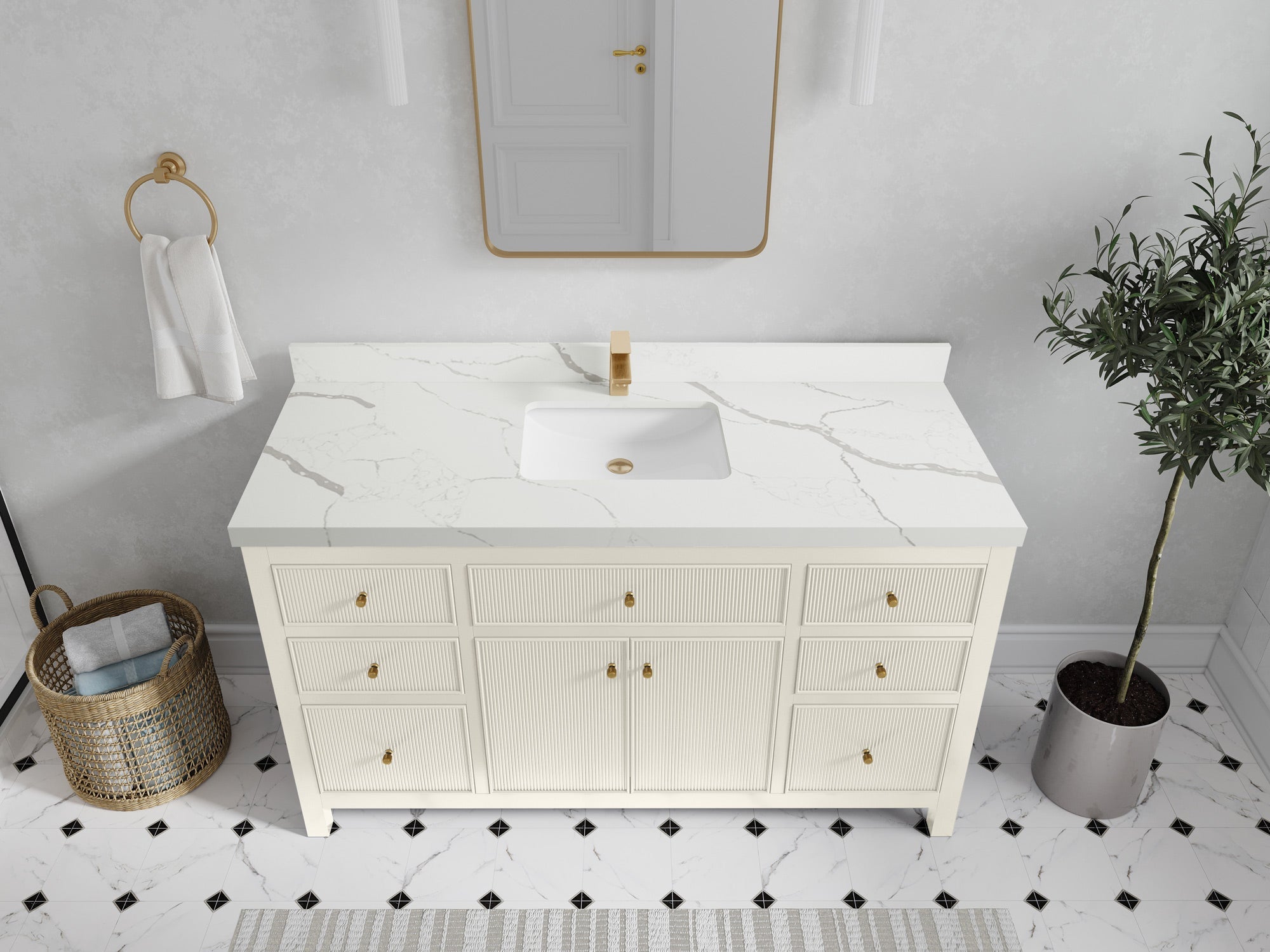 Sonoma 60 in W x 22 in D Free Standing Reeded Single Sink Bathroom Vanity - Willow Bath and Vanity