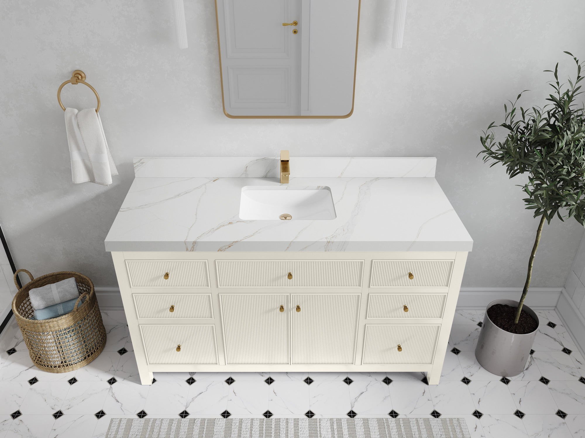 Sonoma 60 in W x 22 in D Free Standing Reeded Single Sink Bathroom Vanity - Willow Bath and Vanity