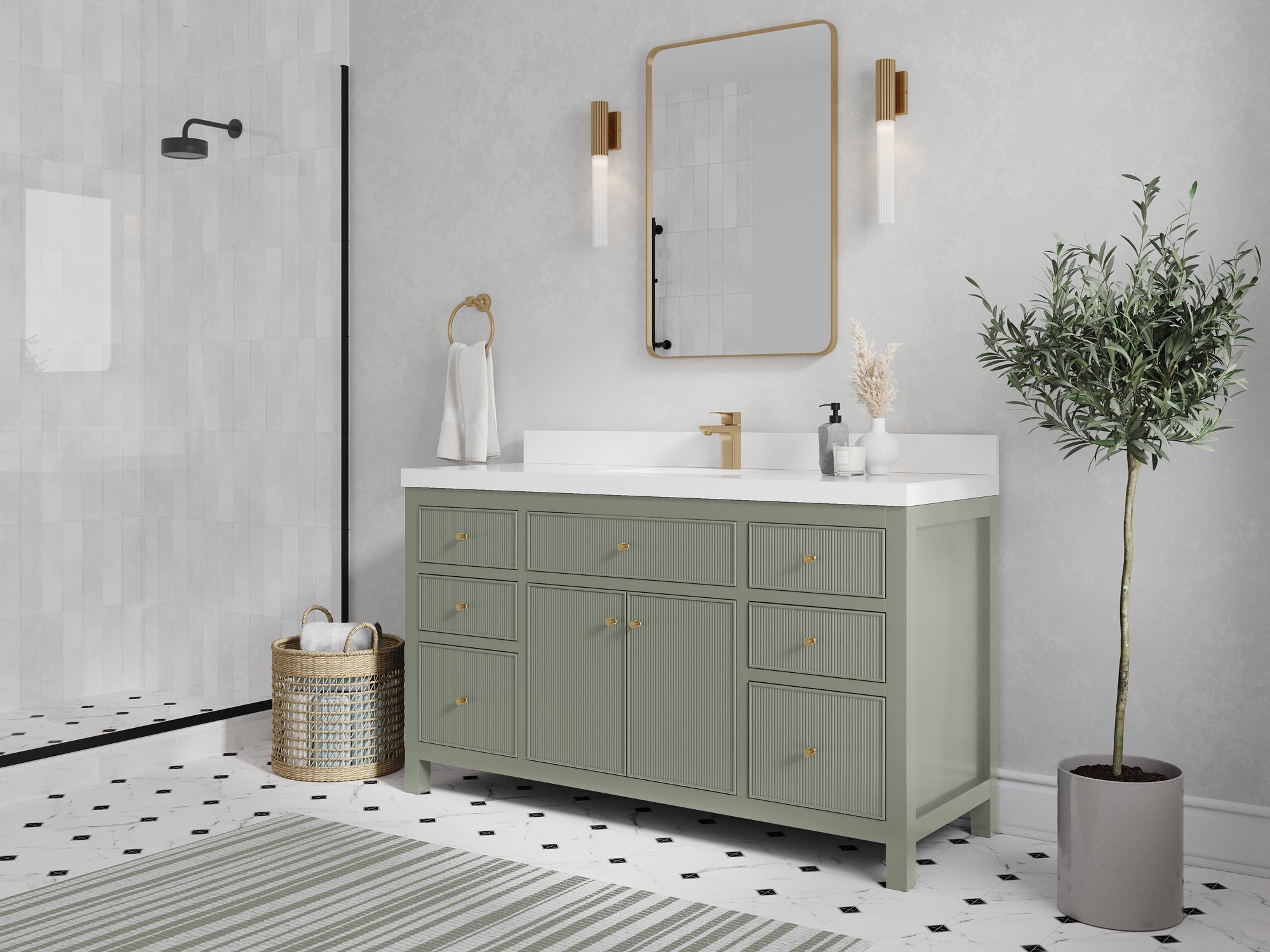 Sonoma 60 in W x 22 in D Free Standing Reeded Single Sink Bathroom Vanity - Willow Bath and Vanity