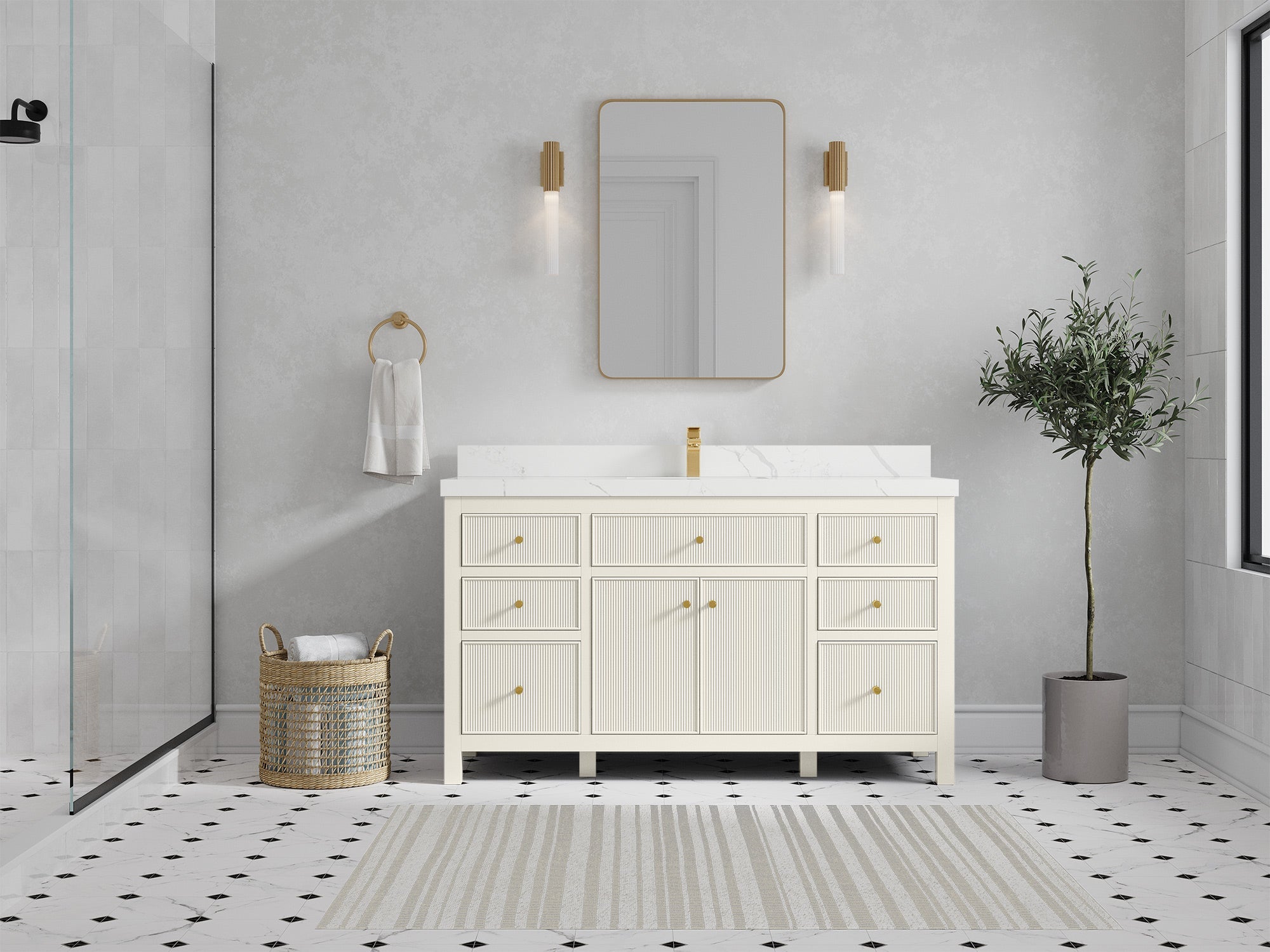 Sonoma 60 in W x 22 in D Free Standing Reeded Single Sink Bathroom Vanity - Willow Bath and Vanity