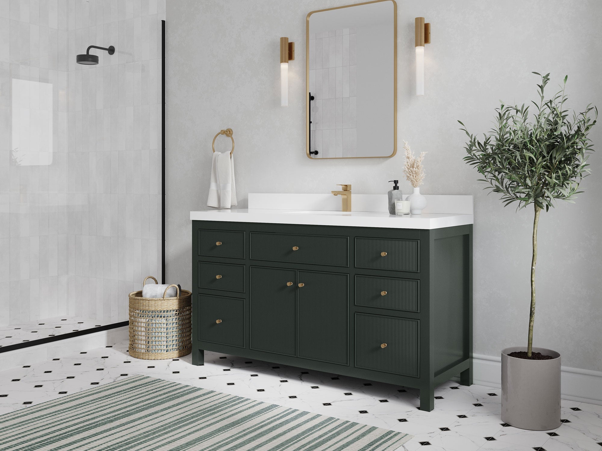 Sonoma 60 in W x 22 in D Free Standing Reeded Single Sink Bathroom Vanity - Willow Bath and Vanity