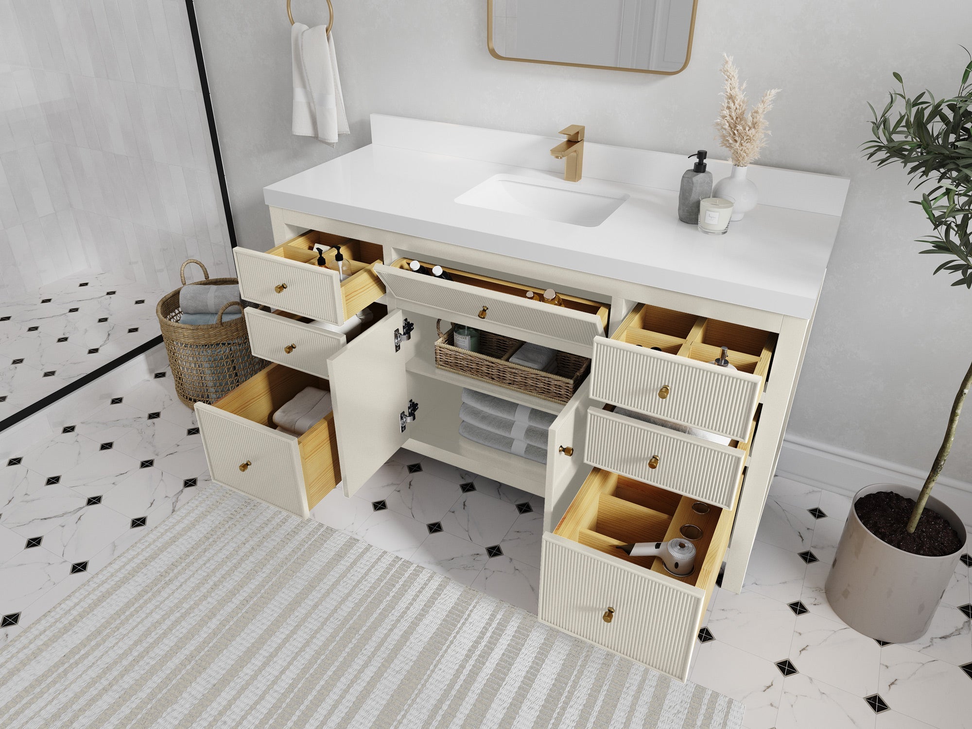 Sonoma 60 in W x 22 in D Free Standing Reeded Single Sink Bathroom Vanity - Willow Bath and Vanity
