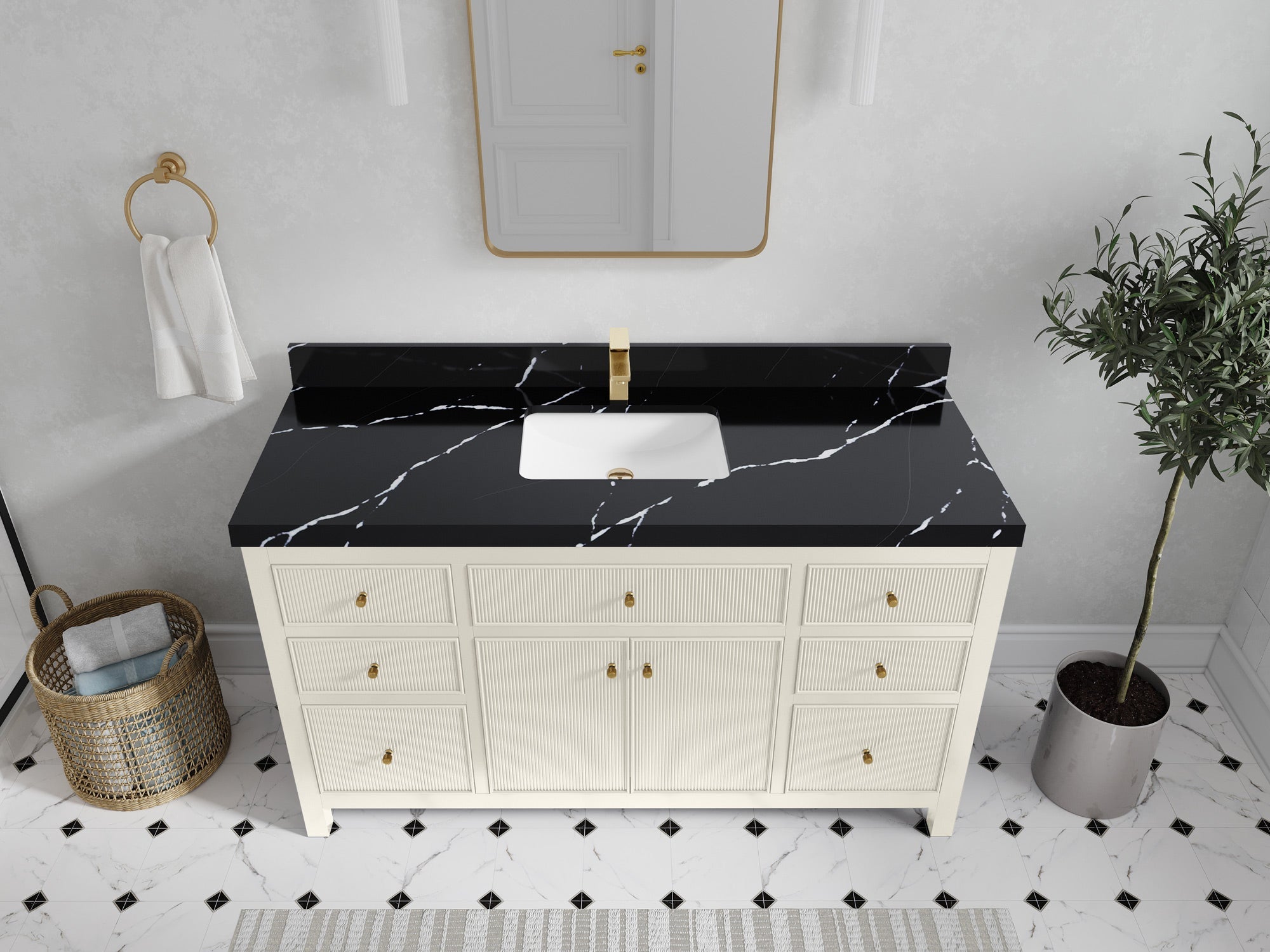 Sonoma 60 in W x 22 in D Free Standing Reeded Single Sink Bathroom Vanity - Willow Bath and Vanity