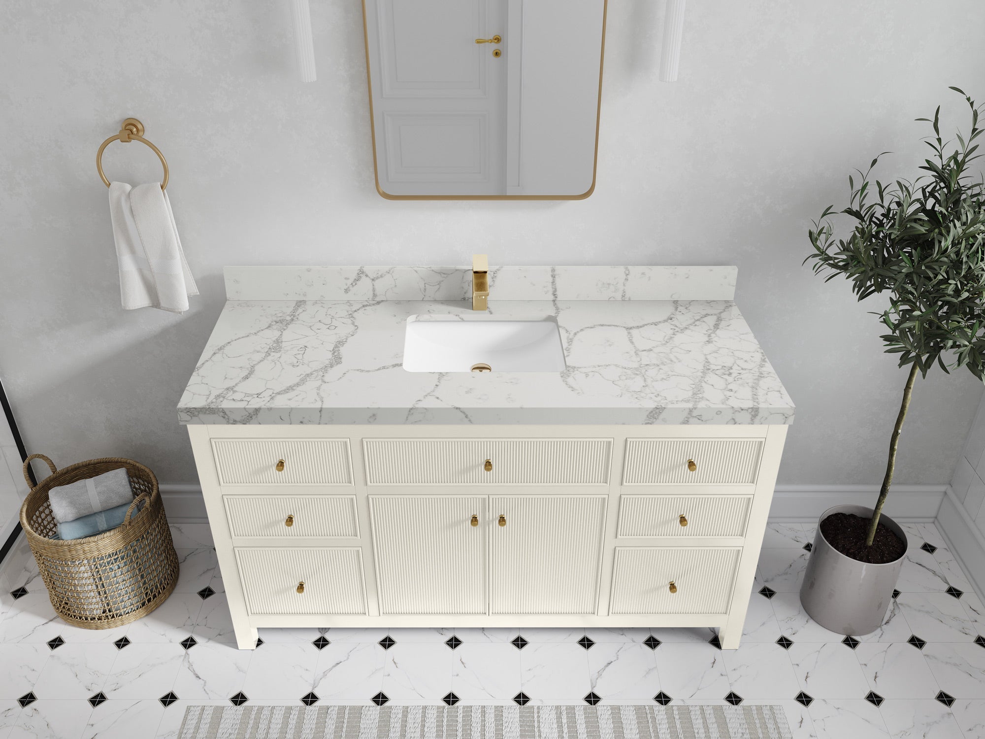 Sonoma 60 in W x 22 in D Free Standing Reeded Single Sink Bathroom Vanity - Willow Bath and Vanity