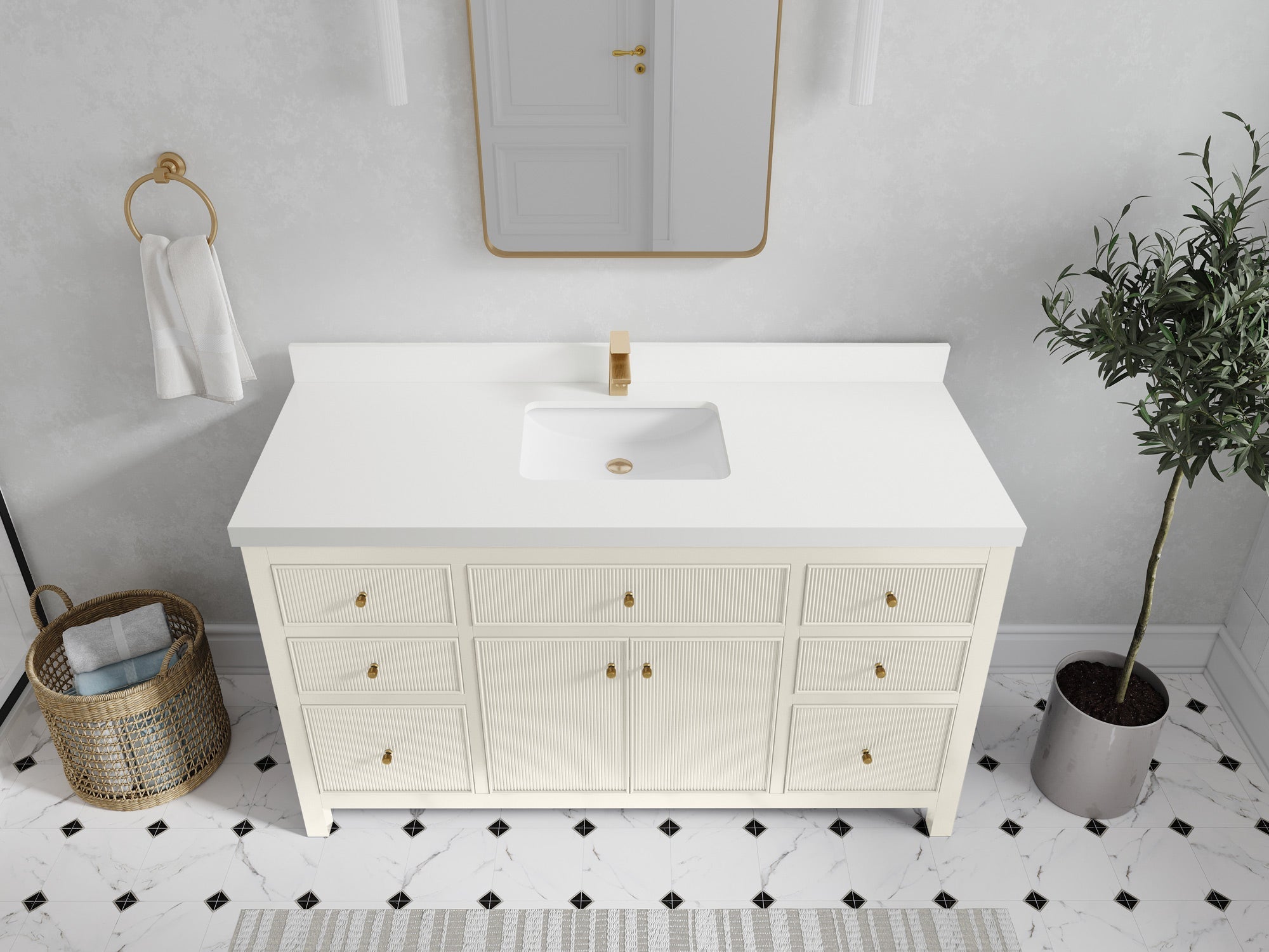 Sonoma 60 in W x 22 in D Free Standing Reeded Single Sink Bathroom Vanity - Willow Bath and Vanity