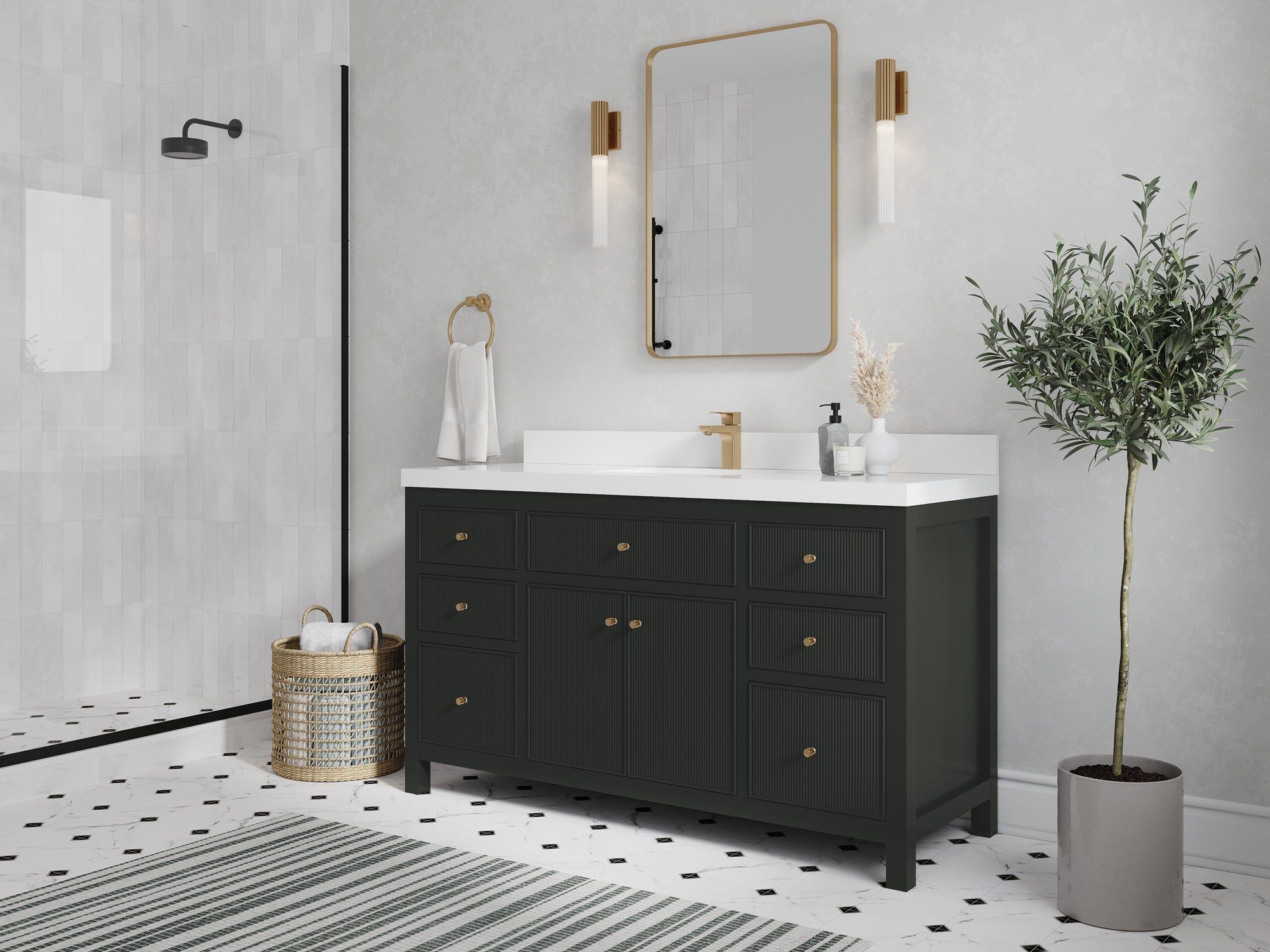 Sonoma 60 in W x 22 in D Free Standing Reeded Single Sink Bathroom Vanity - Willow Bath and Vanity