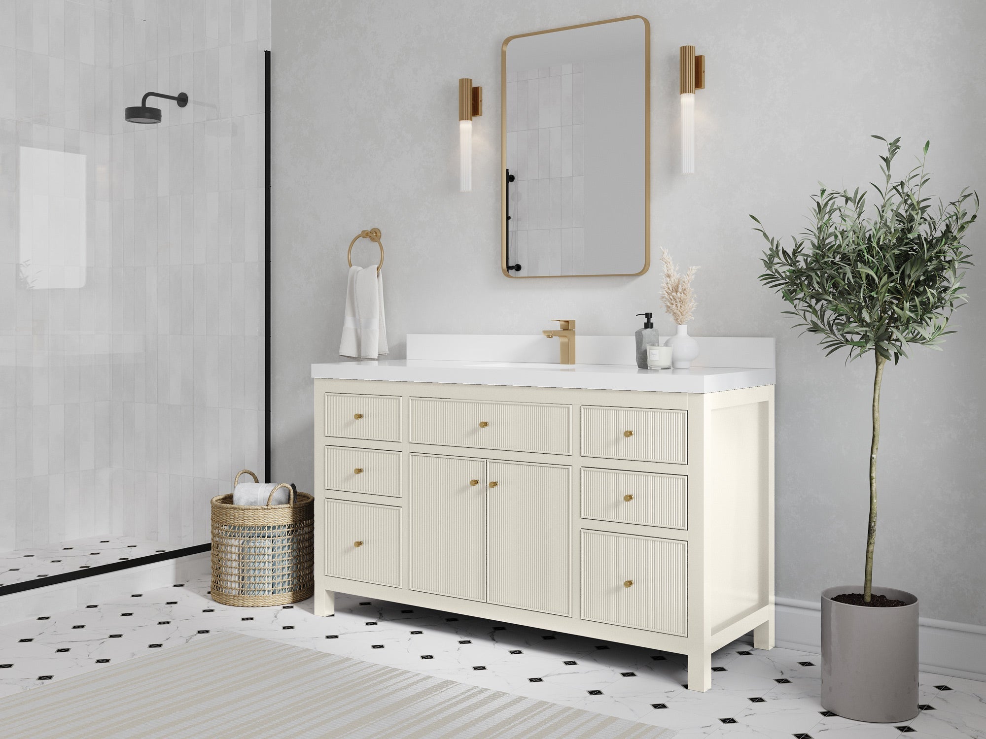 Sonoma 60 in W x 22 in D Free Standing Reeded Single Sink Bathroom Vanity - Willow Bath and Vanity