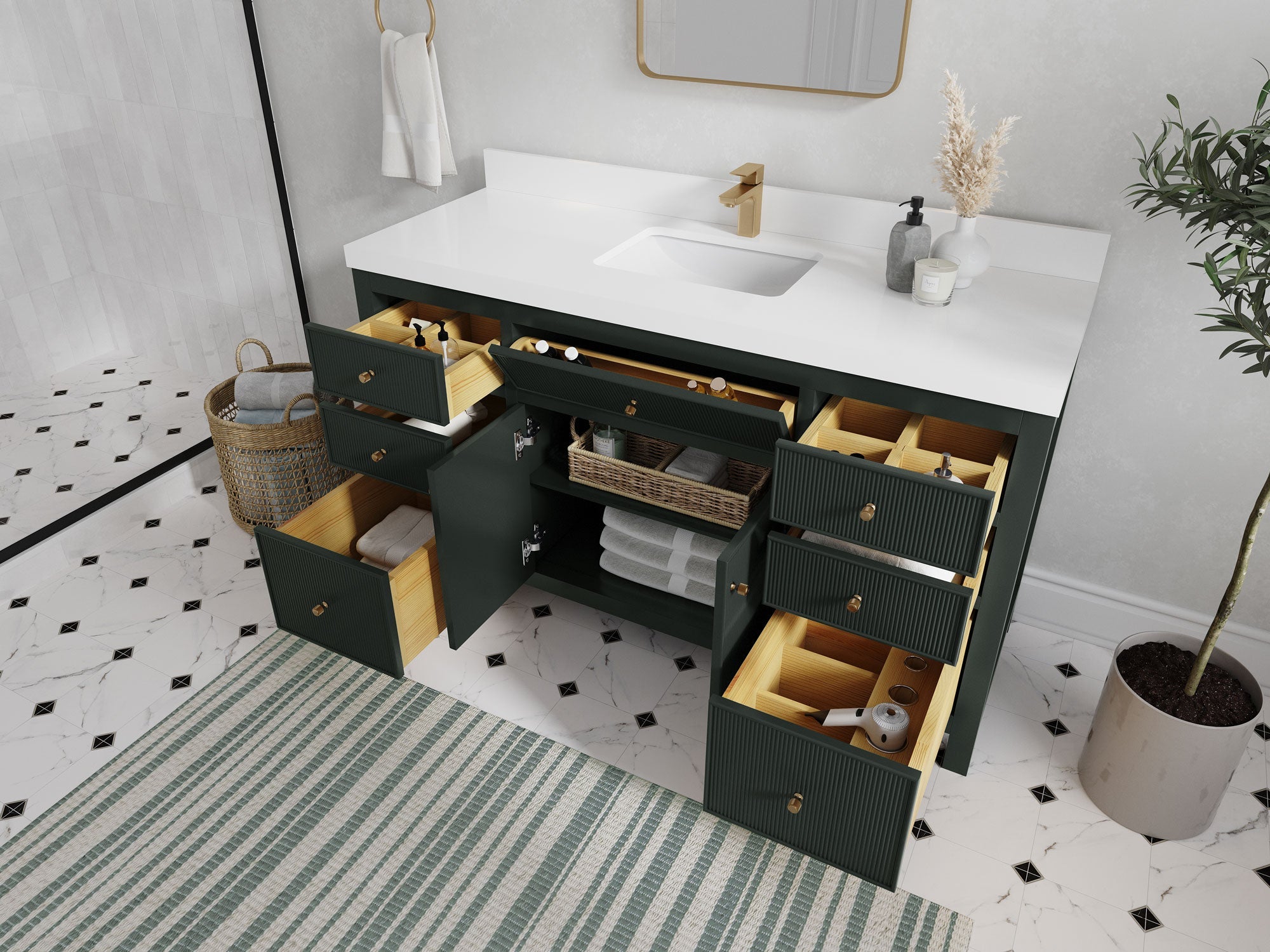 Sonoma 60 in W x 22 in D Free Standing Reeded Single Sink Bathroom Vanity - Willow Bath and Vanity
