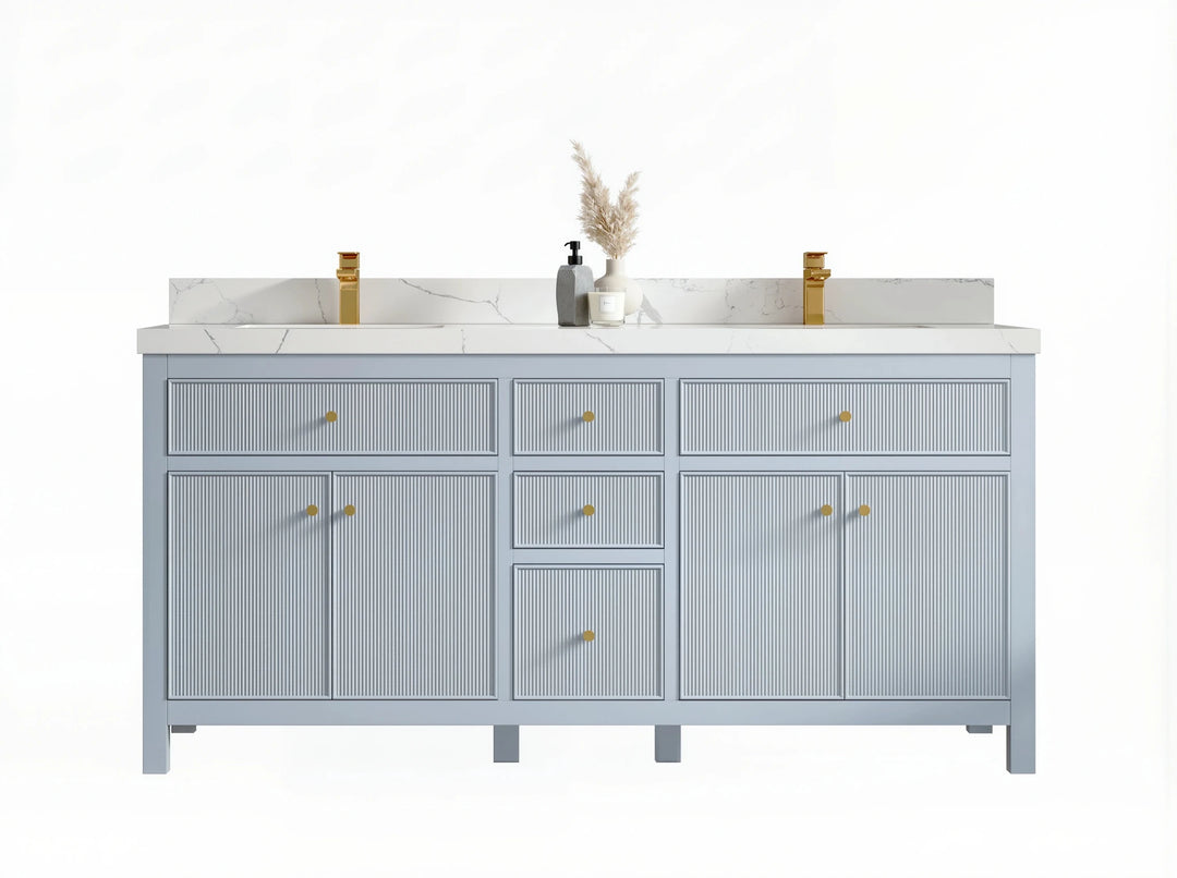 Sonoma 72 in W x 22 in D Free Standing Reeded Double Sink Bathroom Vanity | 
              
                Blue Heather
                
                  
             - SON_BLU_BRS_72D - photo №1