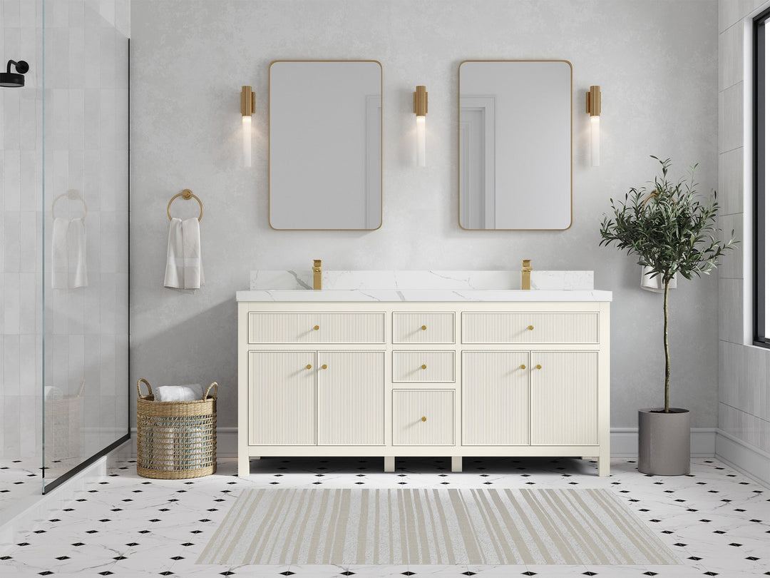 Sonoma 72 in W x 22 in D Free Standing Reeded Double Sink Bathroom Vanity - Willow Bath and Vanity