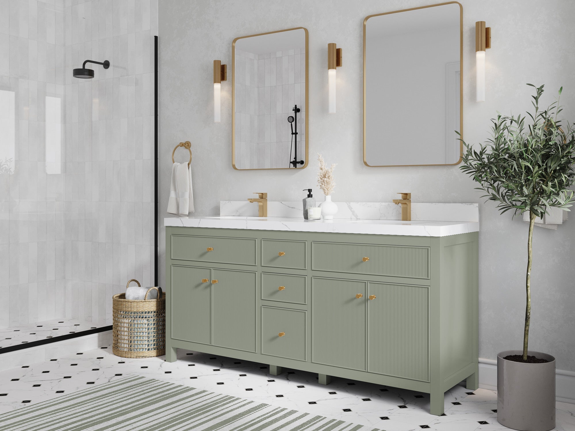 Sonoma 72 in W x 22 in D Free Standing Reeded Double Sink Bathroom Vanity - Willow Bath and Vanity