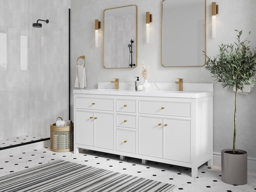 Sonoma 72 in W x 22 in D Free Standing Reeded Double Sink Bathroom Vanity - Willow Bath and Vanity