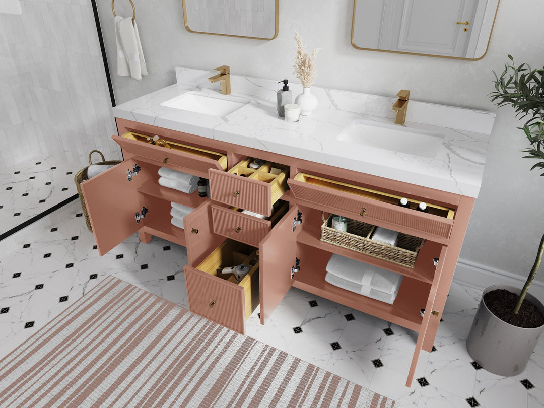 Sonoma 72 in W x 22 in D Free Standing Reeded Double Sink Bathroom Vanity - Willow Bath and Vanity