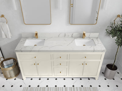 Sonoma 72 inch Alabaster double vanity with Venatino Quartz countertop, elevated view