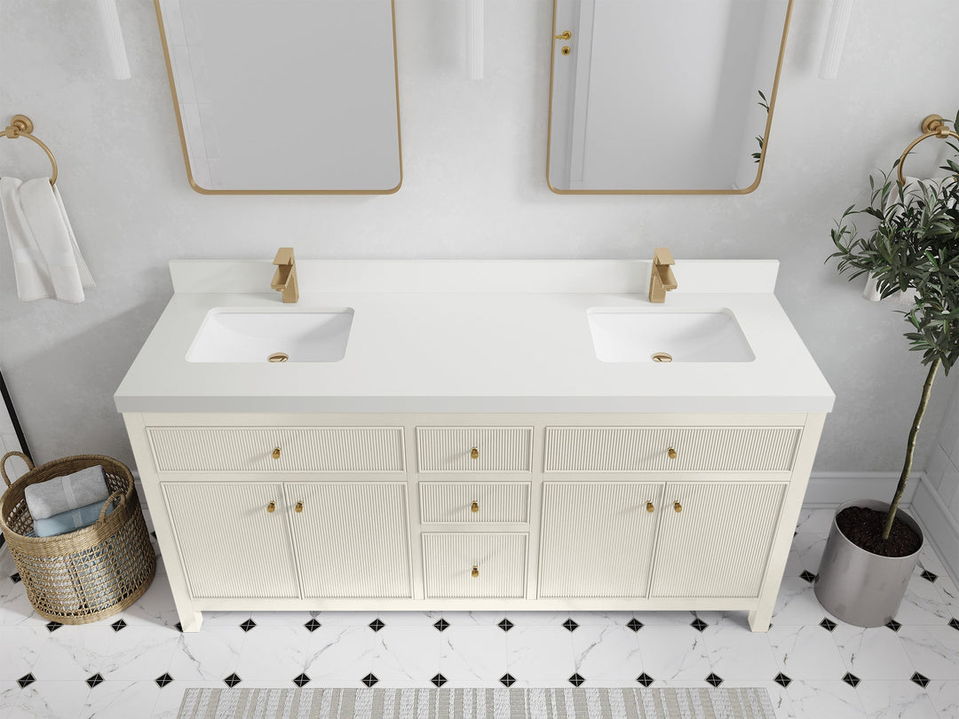 Sonoma 72 in W x 22 in D Free Standing Reeded Double Sink Bathroom Vanity - Willow Bath and Vanity