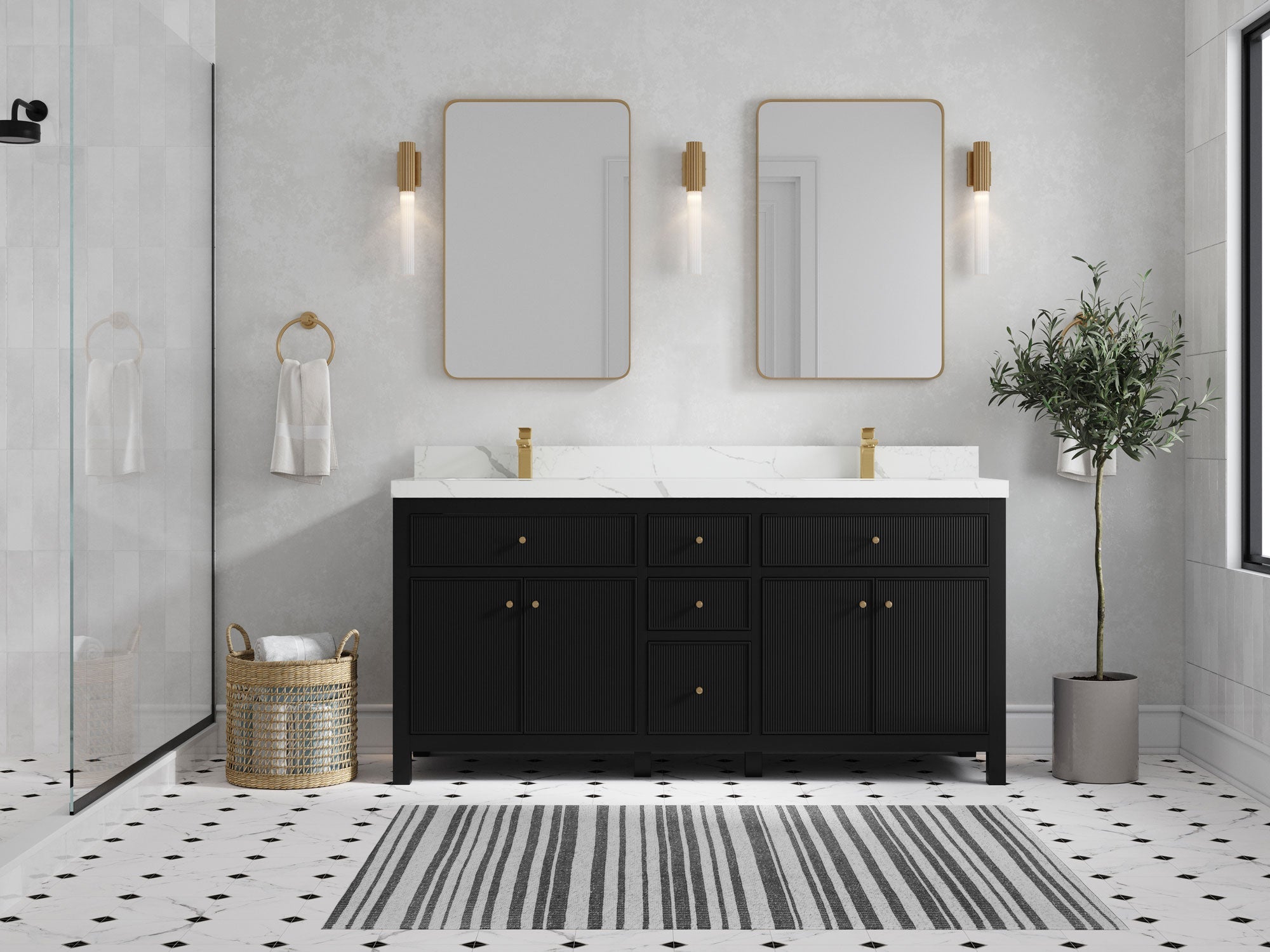Sonoma 72 in W x 22 in D Free Standing Reeded Double Sink Bathroom Vanity - Willow Bath and Vanity