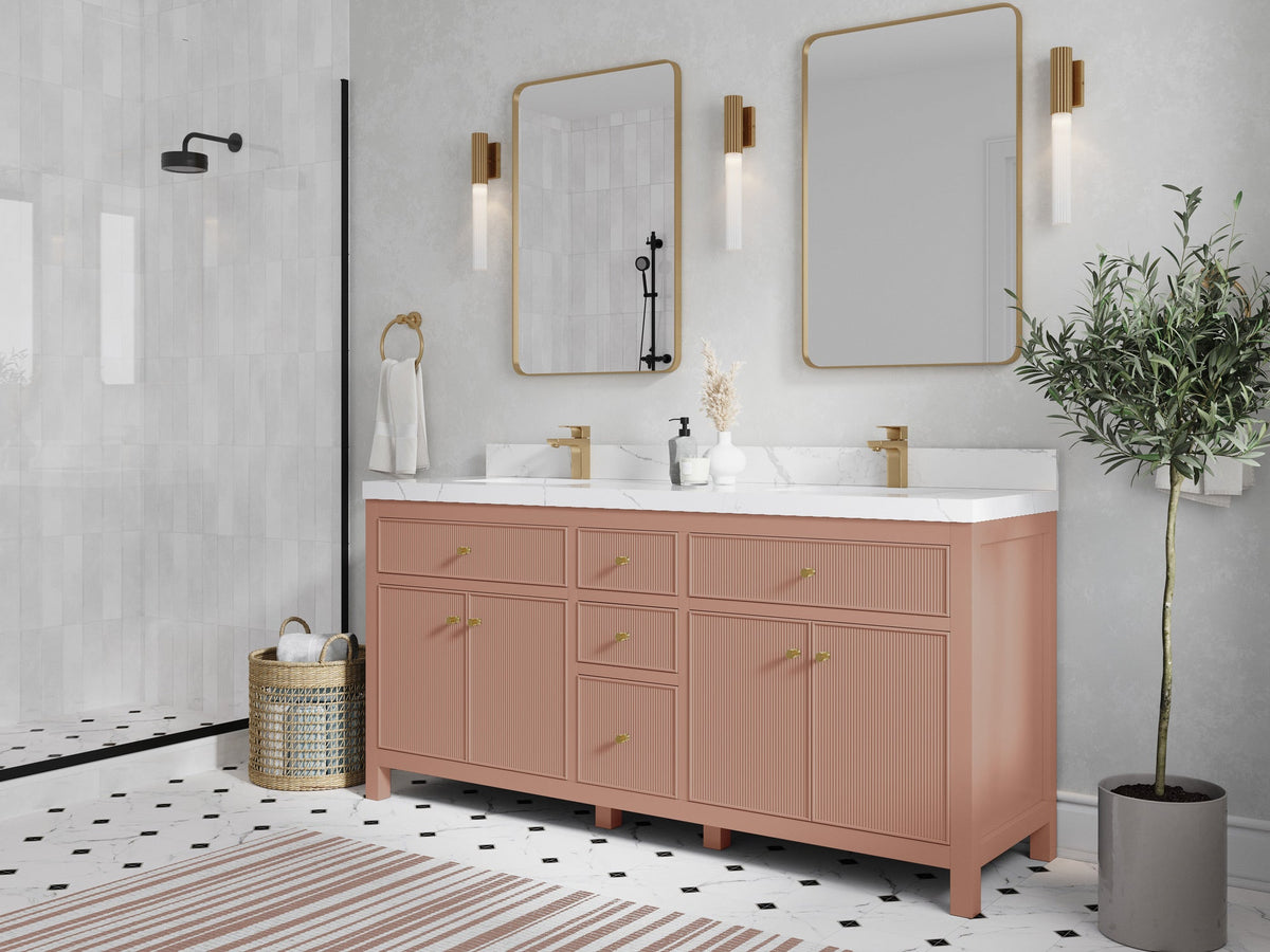 Sonoma 72 in W x 22 in D Free Standing Reeded Double Sink Bathroom Vanity - Willow Bath and Vanity
