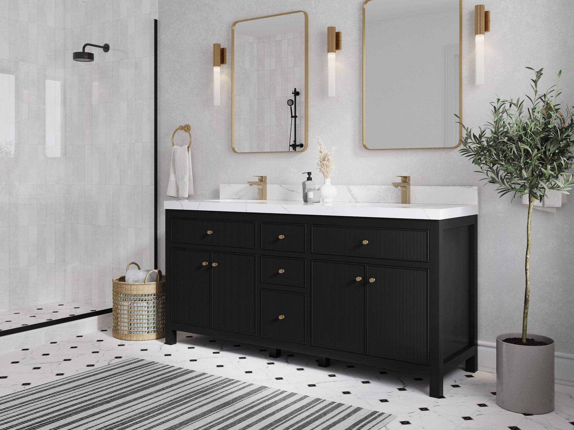 Sonoma 72 in W x 22 in D Free Standing Reeded Double Sink Bathroom Vanity - Willow Bath and Vanity