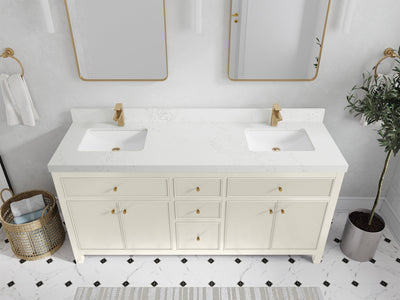 Sonoma 72 inch Alabaster double vanity with Empira White Quartz countertop, elevated view