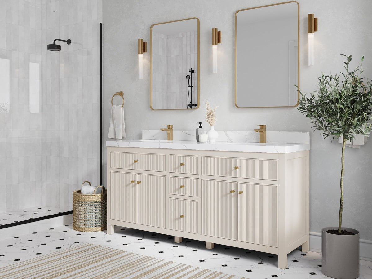 Sonoma 72 in W x 22 in D Free Standing Reeded Double Sink Bathroom Vanity - Willow Bath and Vanity