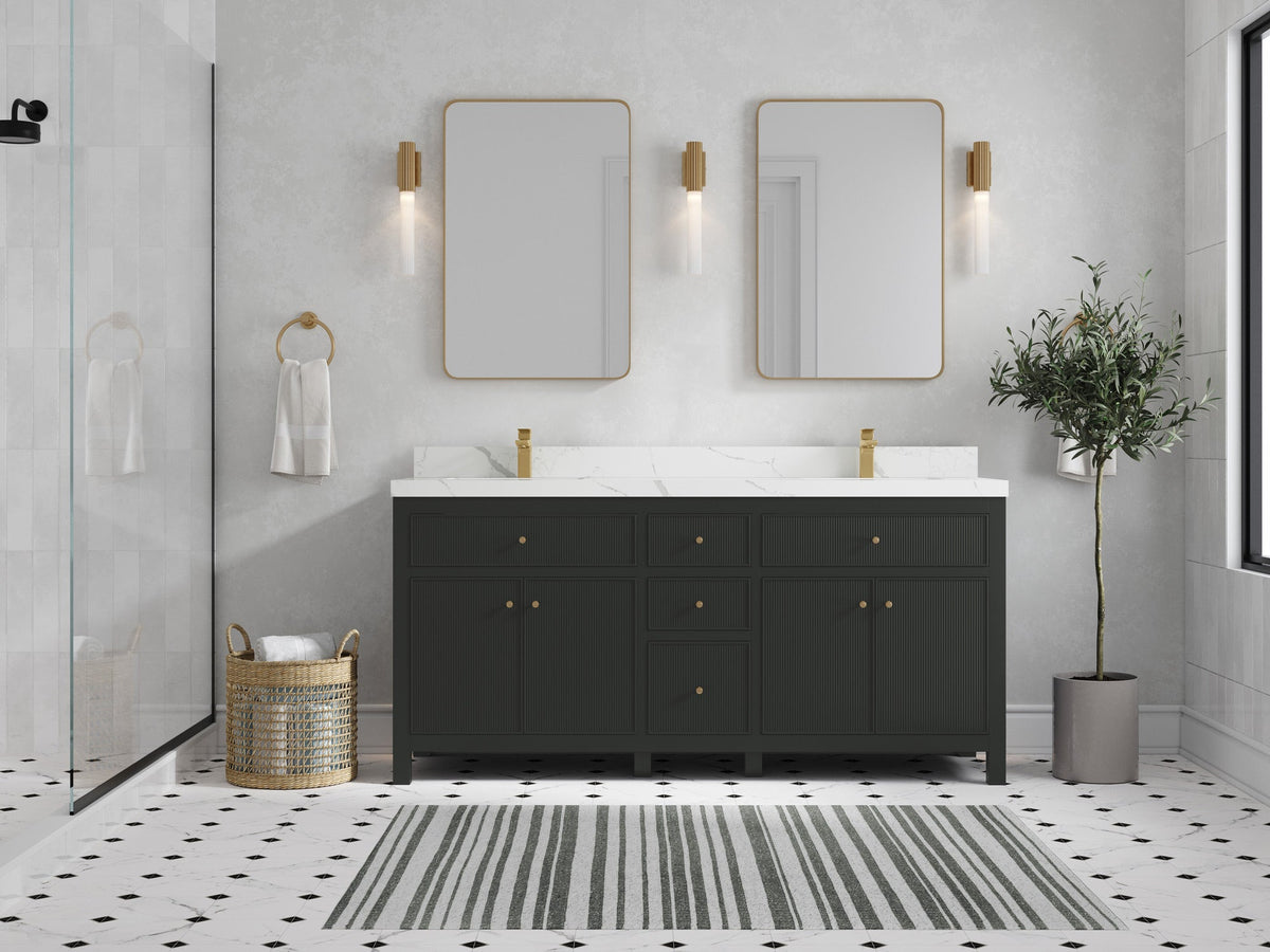 Sonoma 72 in W x 22 in D Free Standing Reeded Double Sink Bathroom Vanity - Willow Bath and Vanity