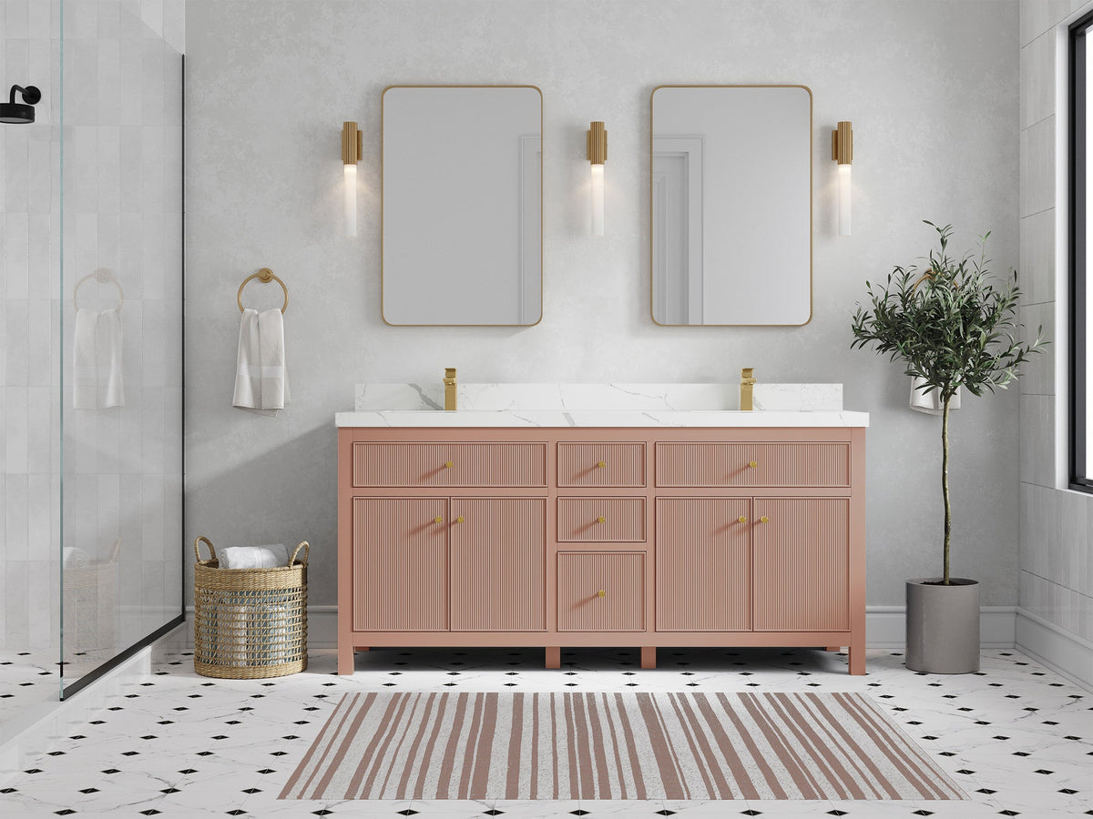 Sonoma 72 in W x 22 in D Free Standing Reeded Double Sink Bathroom Vanity - Willow Bath and Vanity
