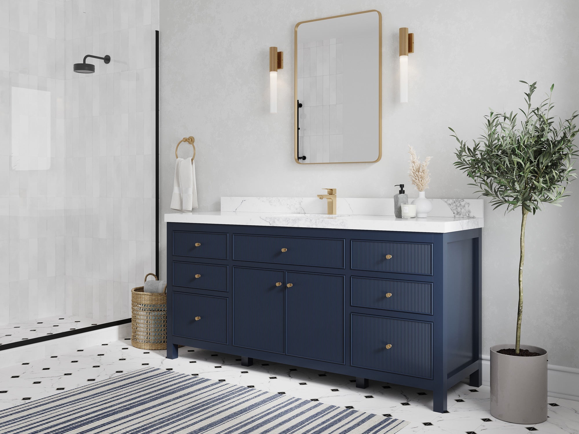Sonoma 72 in W x 22 in D Free Standing Reeded Single Sink Bathroom Vanity - Willow Bath and Vanity