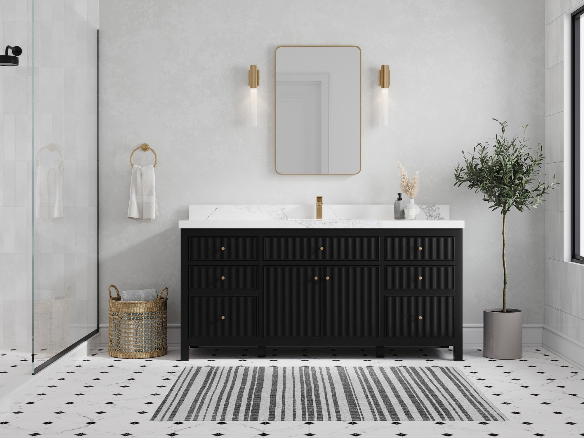 Sonoma 72 in W x 22 in D Free Standing Reeded Single Sink Bathroom Vanity - Willow Bath and Vanity