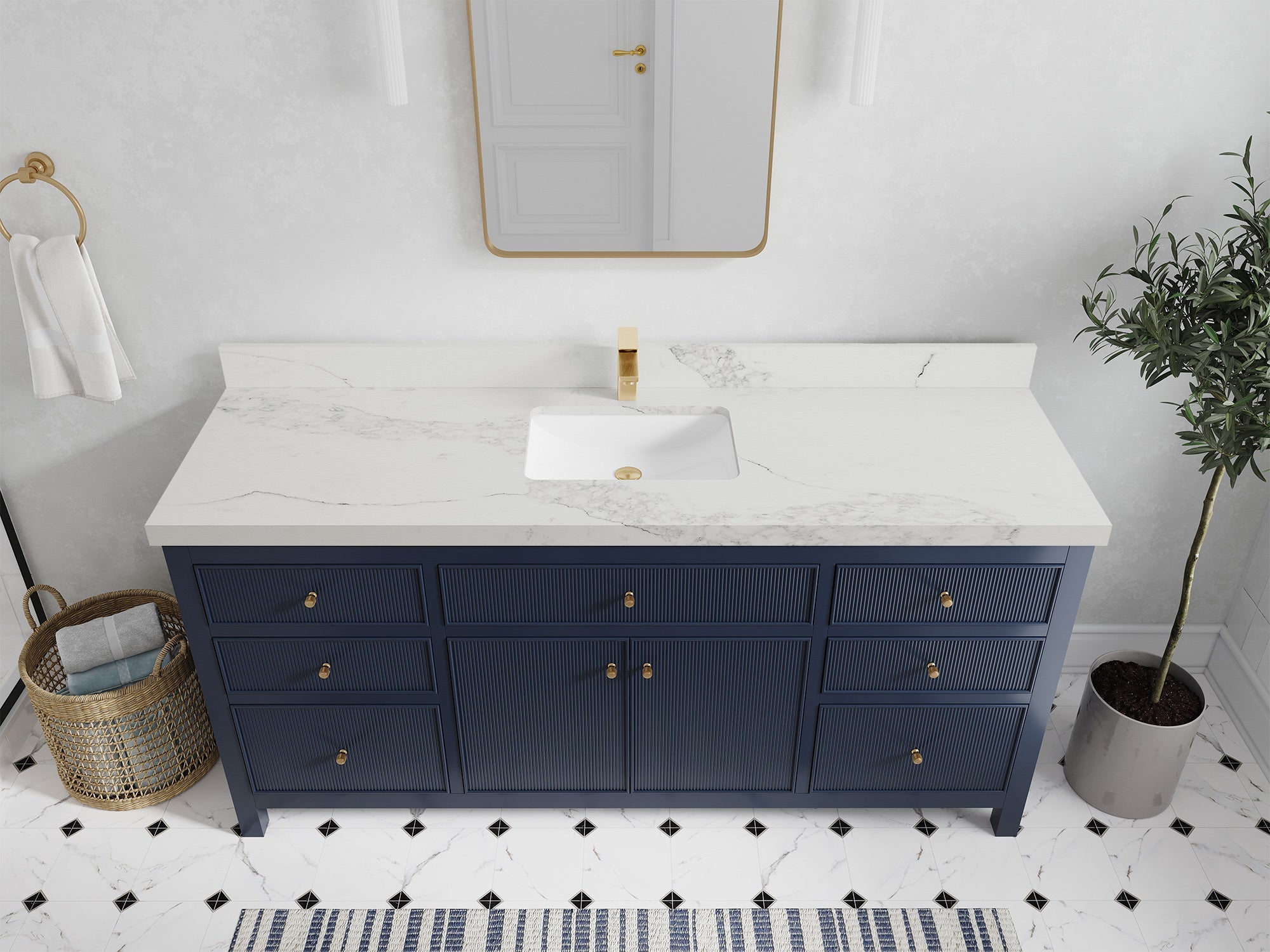 Sonoma 72 in W x 22 in D Free Standing Reeded Single Sink Bathroom Vanity - Willow Bath and Vanity