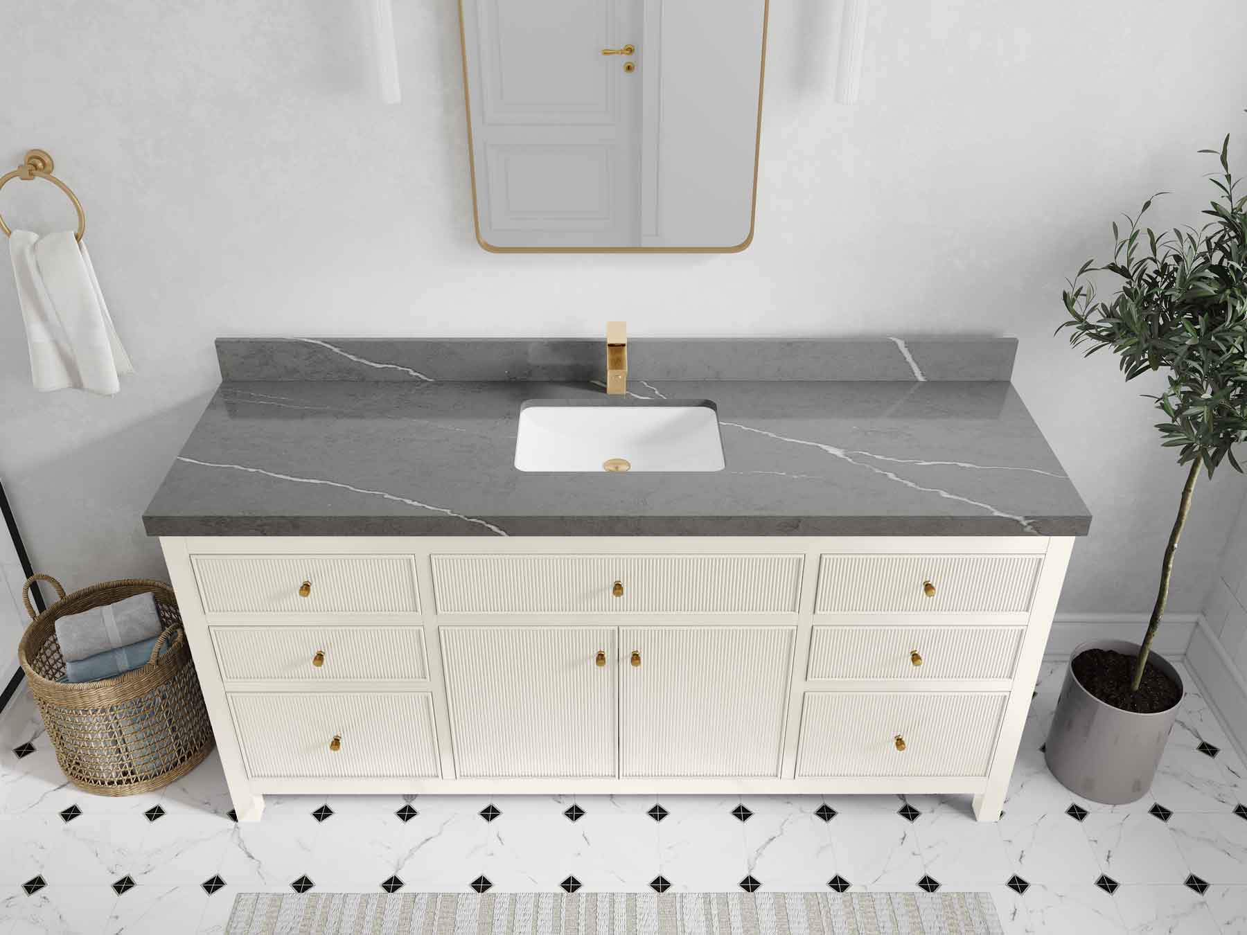 Sonoma 72 in W x 22 in D Free Standing Reeded Single Sink Bathroom Vanity - Willow Bath and Vanity