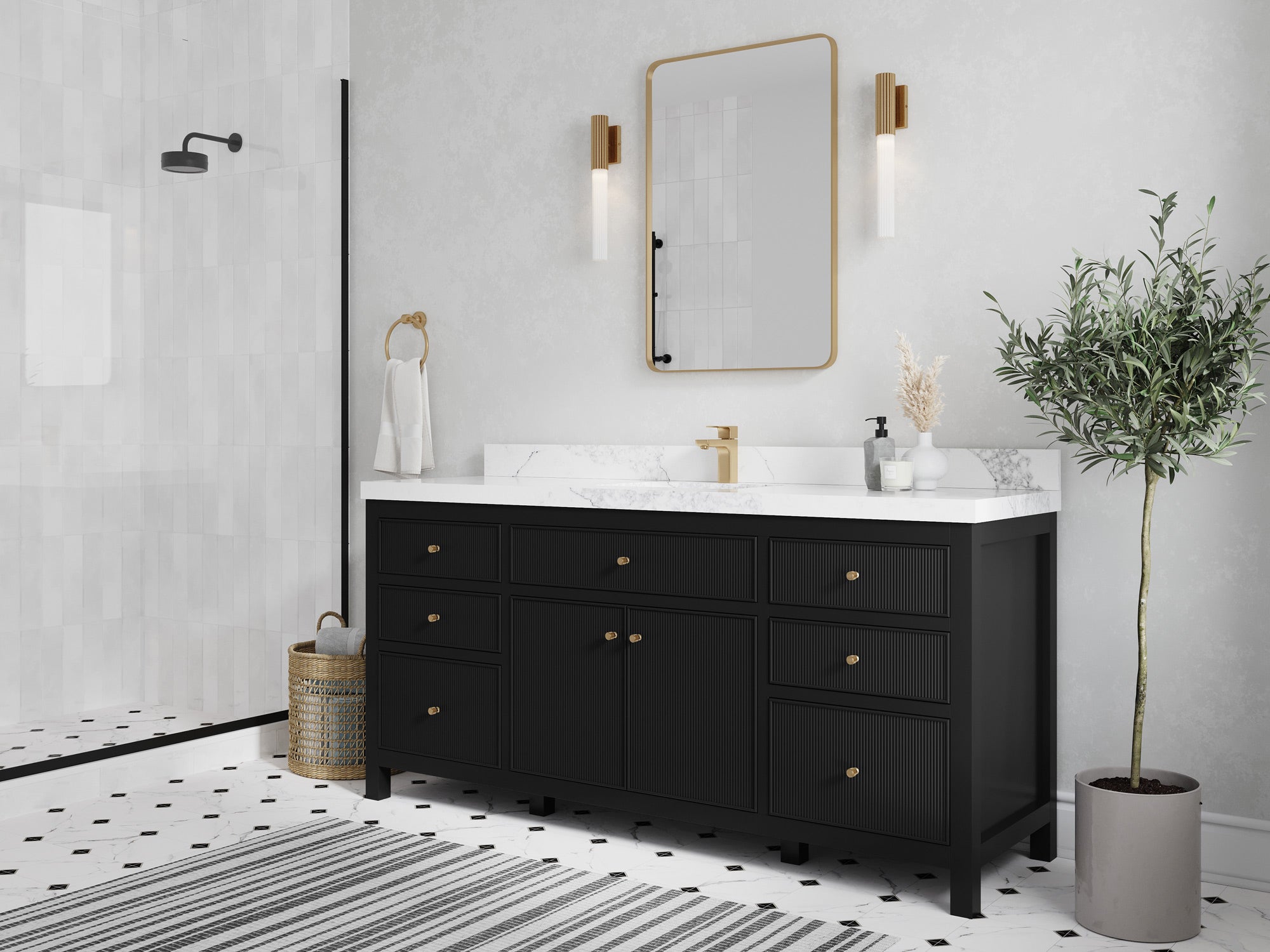 Sonoma 72 in W x 22 in D Free Standing Reeded Single Sink Bathroom Vanity - Willow Bath and Vanity