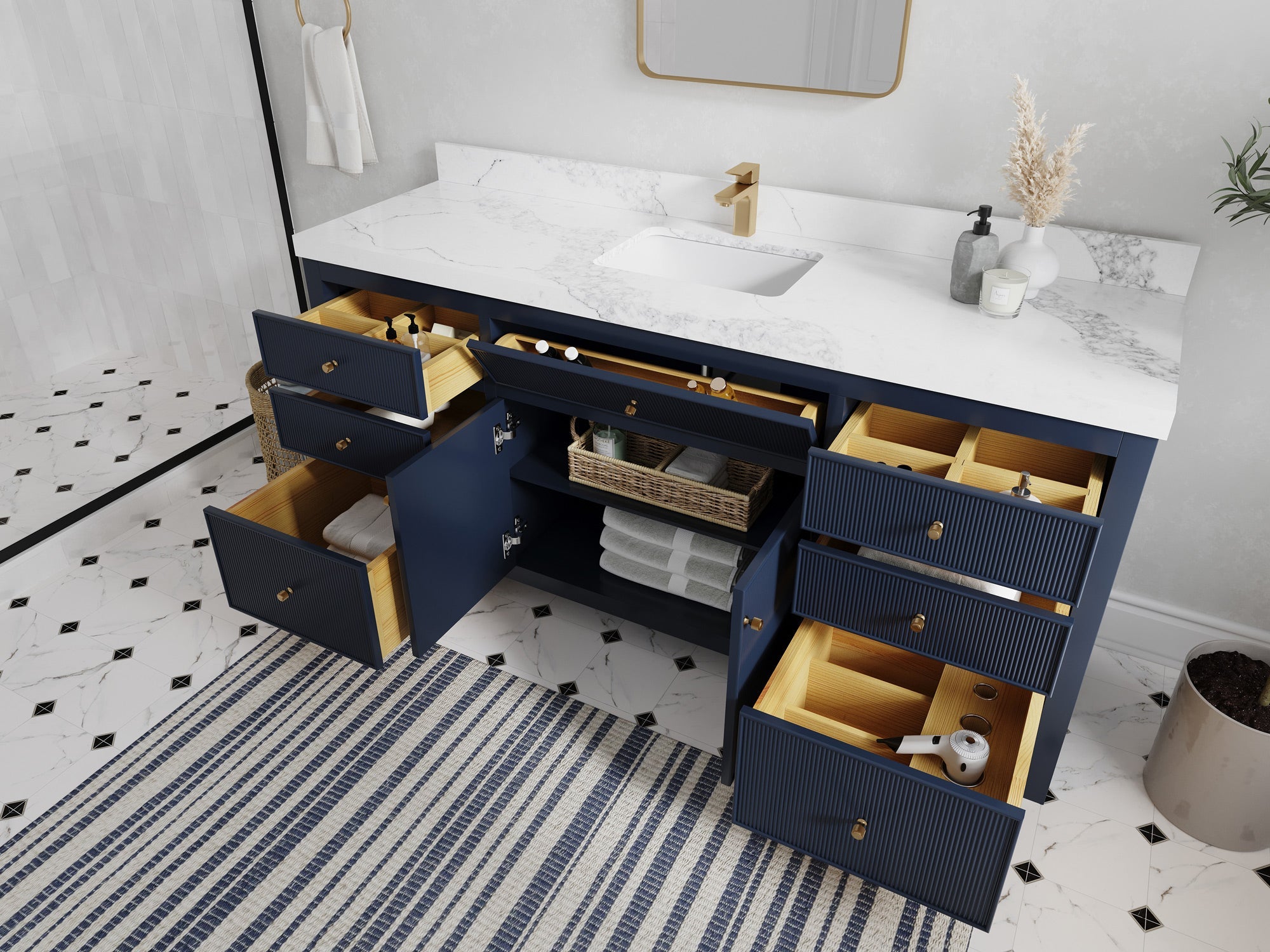 Sonoma 72 in W x 22 in D Free Standing Reeded Single Sink Bathroom Vanity - Willow Bath and Vanity