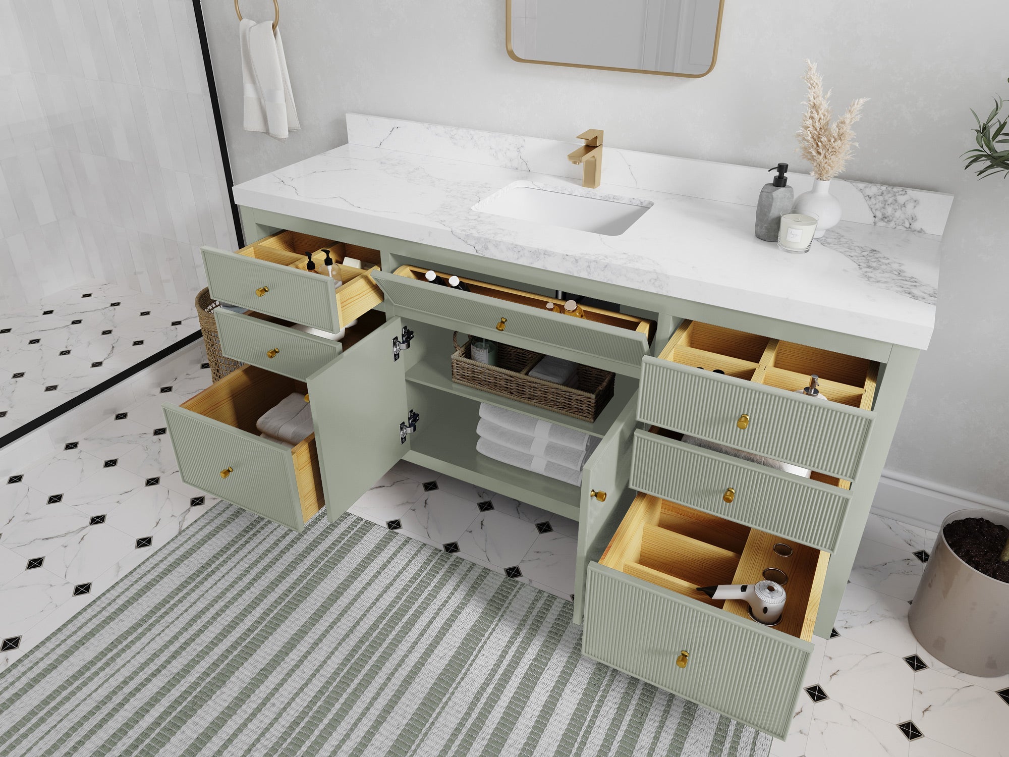Sonoma 72 in W x 22 in D Free Standing Reeded Single Sink Bathroom Vanity - Willow Bath and Vanity