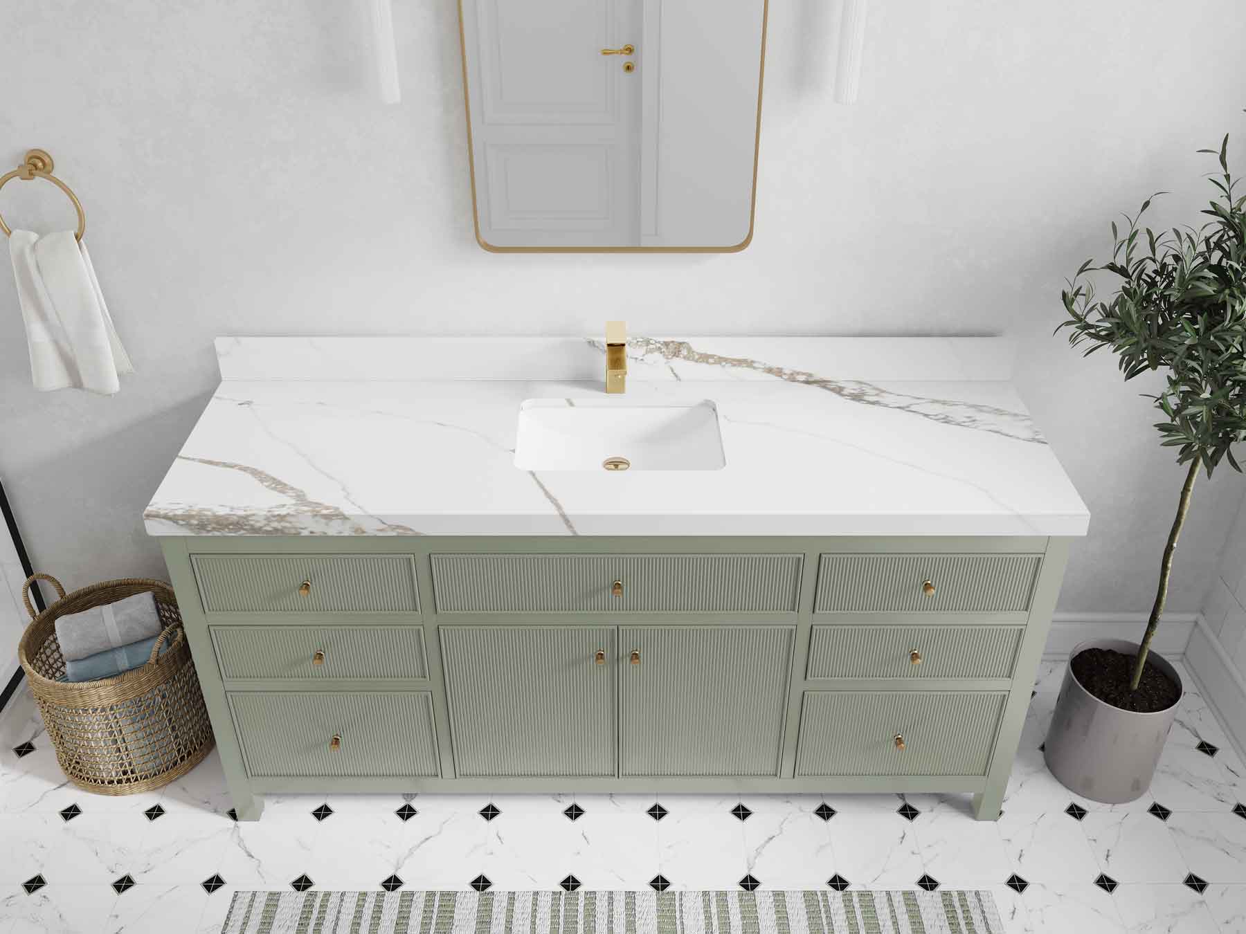 Sonoma 72 in W x 22 in D Free Standing Reeded Single Sink Bathroom Vanity - Willow Bath and Vanity